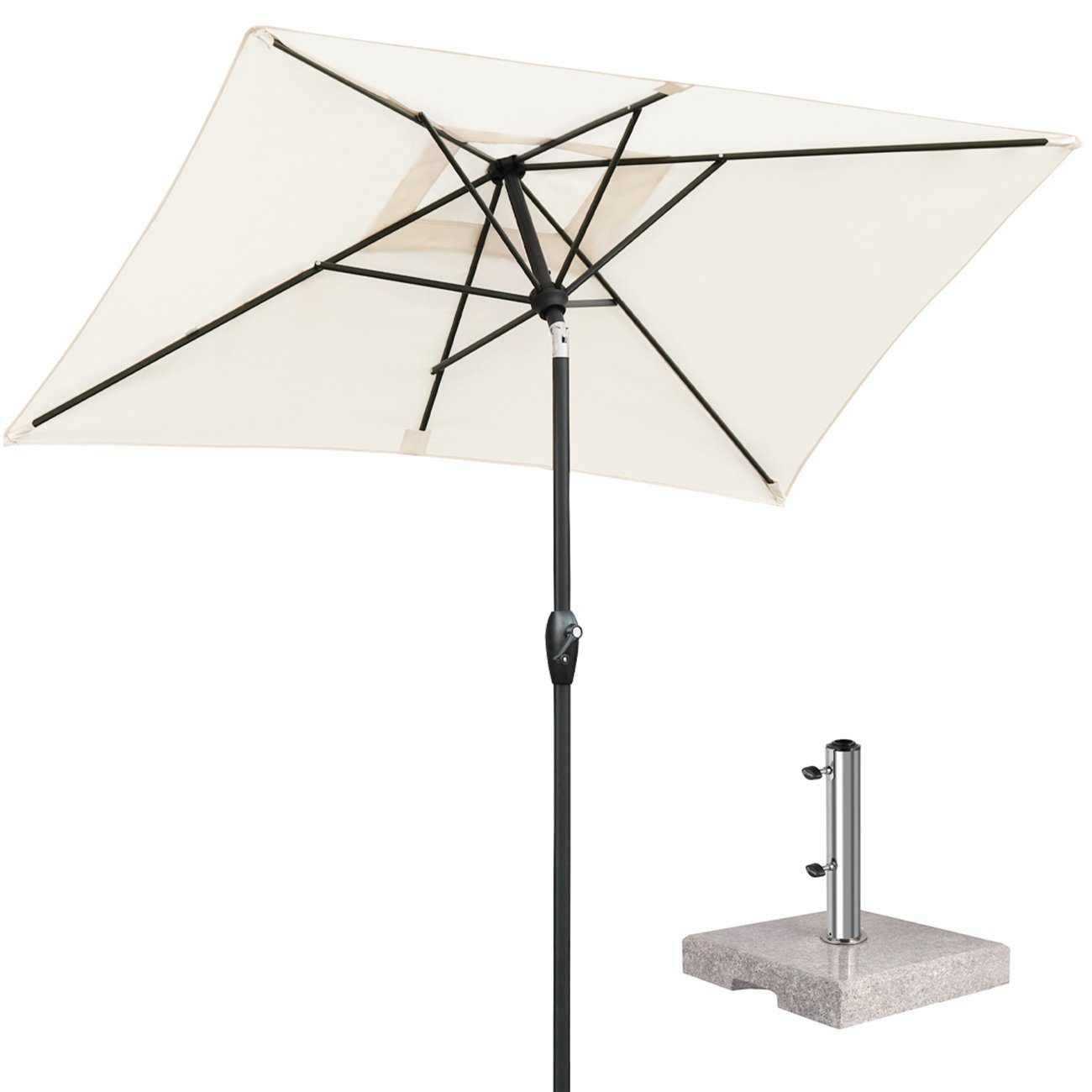 Sekey Sonnenschirm 210 x 140 cm Aluminum Sonnenschirm Rechteckig Marktschirm mit Kurbel, LxB: 210,00x140,00 cm, mit/ohne LED-Lichtern, Sonnenschutz UV50+, Gartenschirm Knickbar