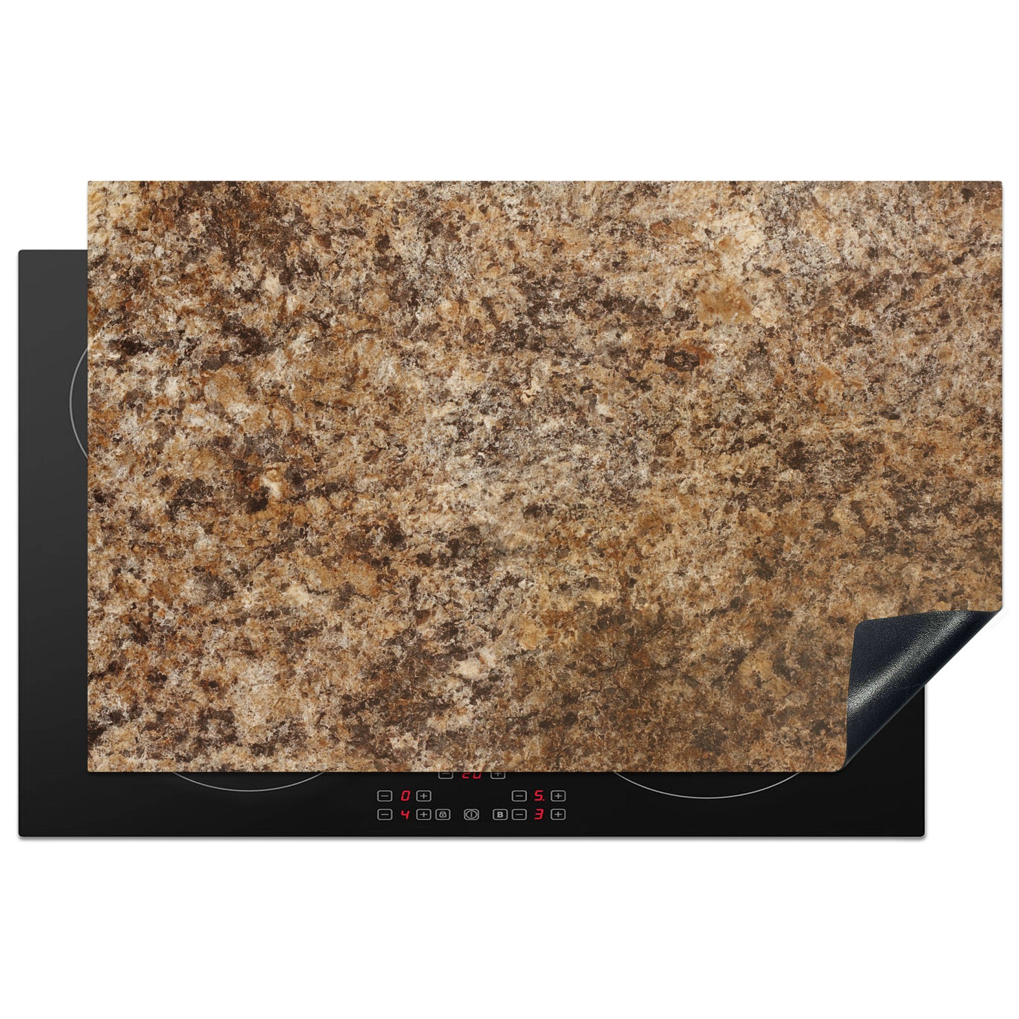 MuchoWow Herdblende-/Abdeckplatte Granit - Design - Struktur - Stein - Braun, Vinyl, (1 tlg), 81x52 cm, Induktionskochfeld Schutz für die küche, Ceranfeldabdeckung