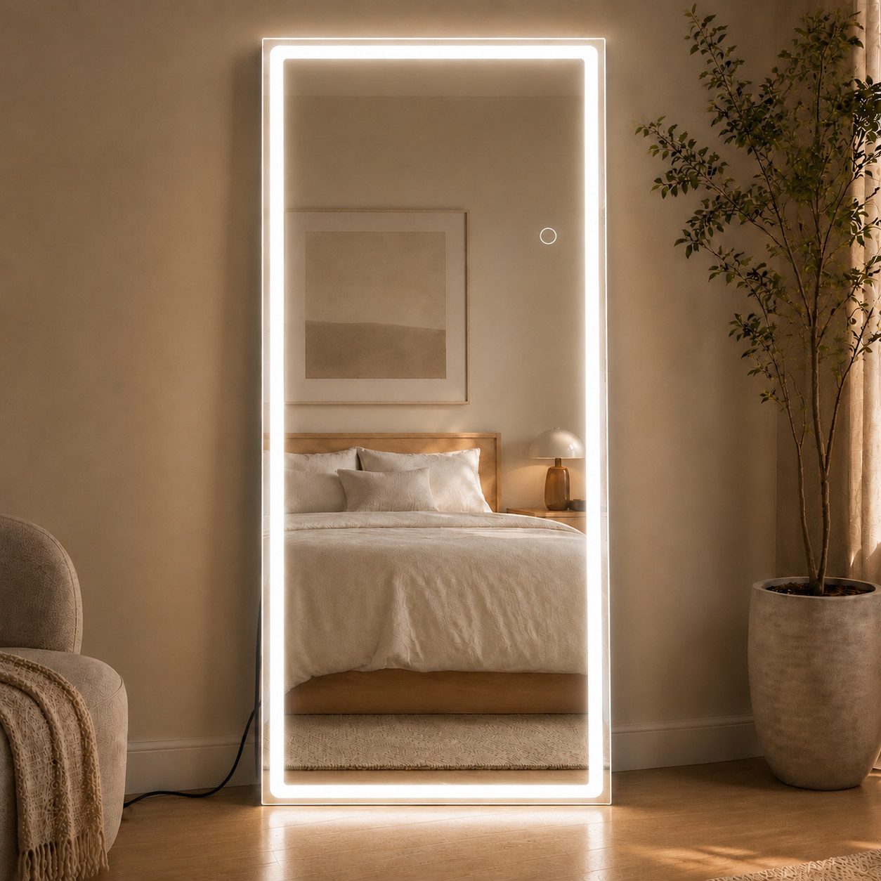 Nettlife Ganzkörperspiegel Beleuchtung 150*40/160*50cm Standspiegel Wandspiegel LED-Beleuchtung (1-St), 3000K-6500K Standspiegel Hartglas Schlafzimmer und Ankleide Ladekabel