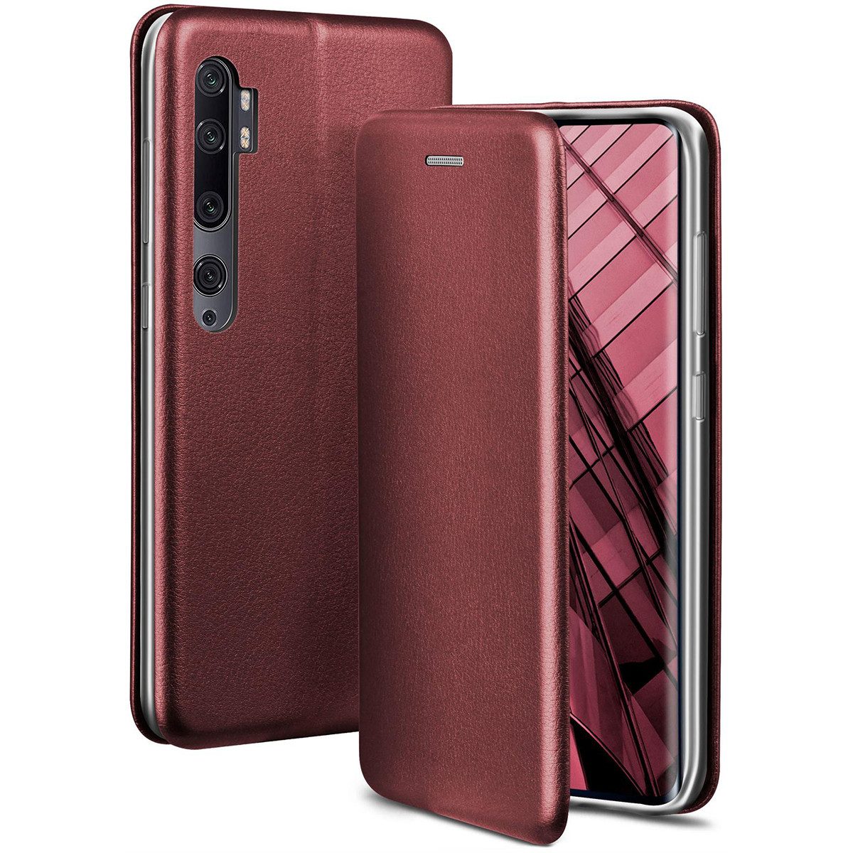 ONEFLOW Handyhülle für Xiaomi Mi Note 10 Premium Hülle Business Cover Rot 6,47 Zoll, 360 Grad Schutzhülle Flip Case Etui Klapphülle Dünn Leder Handy Tasche