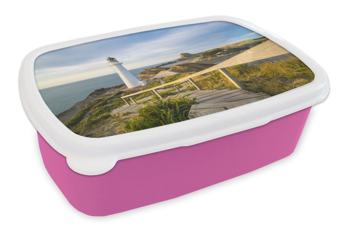 MuchoWow Lunchbox Meer - Leuchtturm - Weiß, Kunststoff, (2-tlg), Brotbox für Erwachsene, Brotdose Kinder, Snackbox, Mädchen, Kunststoff rosa