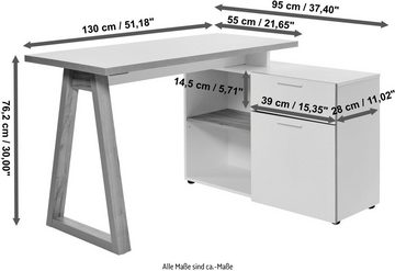 Jahnke Eckschreibtisch CLUB C 130 E, Eckschreibtisch, wechselseitig montierbar, Breite 130 cm