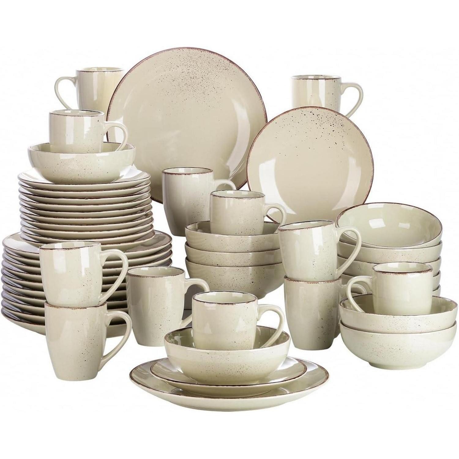 Kombiservice Kombiservice Set Navia Steingut 48 teilig Vintage Natur Design beige