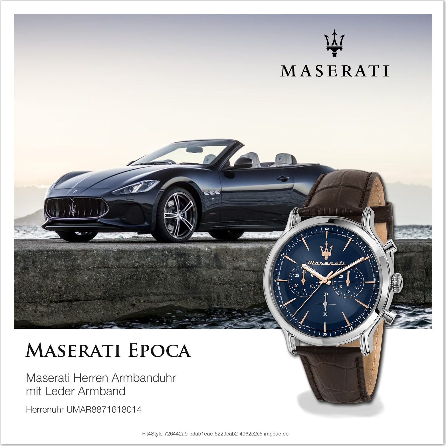 Gehäuse, Lederarmband, 42mm) Chronograph Maserati rundes groß Leder blau (ca. Armband-Uhr, MASERATI Herrenuhr