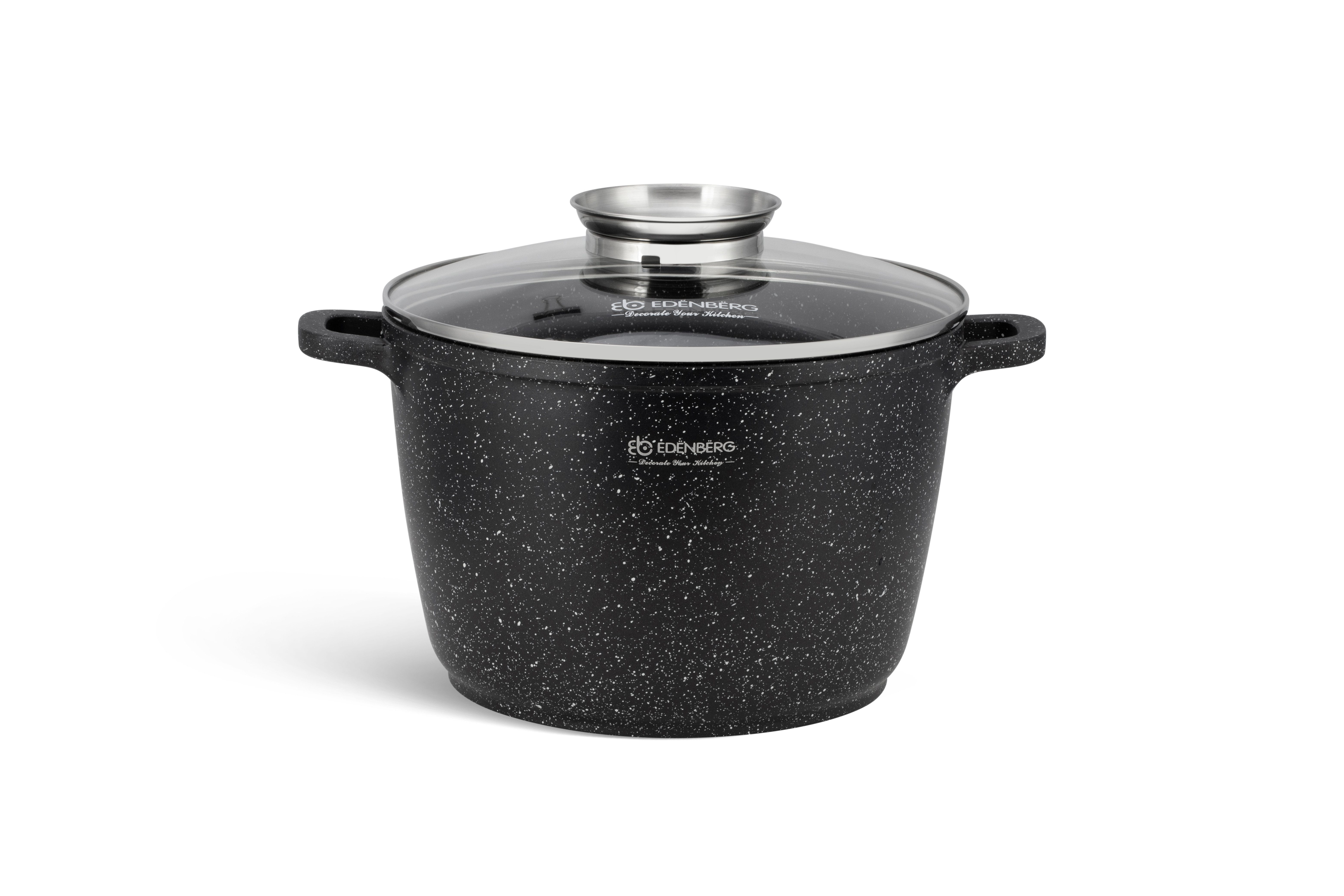 Edenberg Kochtopf Topf 6.2L Suppentopf Kompotttopf Spargeltopf Steinbeschichtung, Aluminiumguss, Keramik (Im Set enthalten ist ein schöner schwarzer Topf von hoher Qualität mit einem Fassungsvermögen von 6,2 l und einem Durchmesser von 24 cm, 2-tlg., Eine