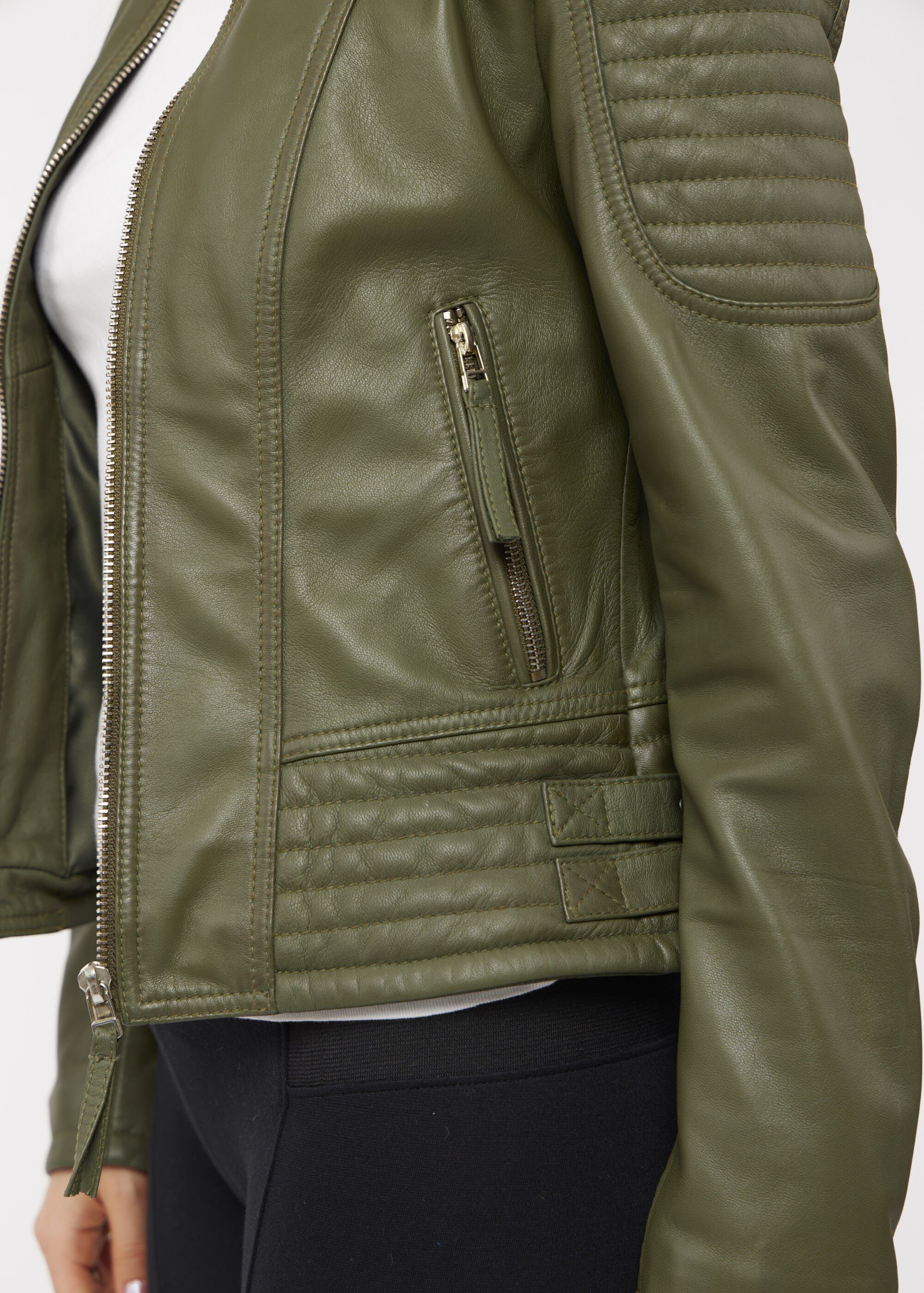 Lederjacke Taschen Germany VICCI Khaki verschließbaren mit