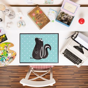 Mr. & Mrs. Panda Schreibtischunterlage Stinktier Sitzen - Türkis Pastell - Geschenk, Schreibtischunterlage G, (1 tlg)