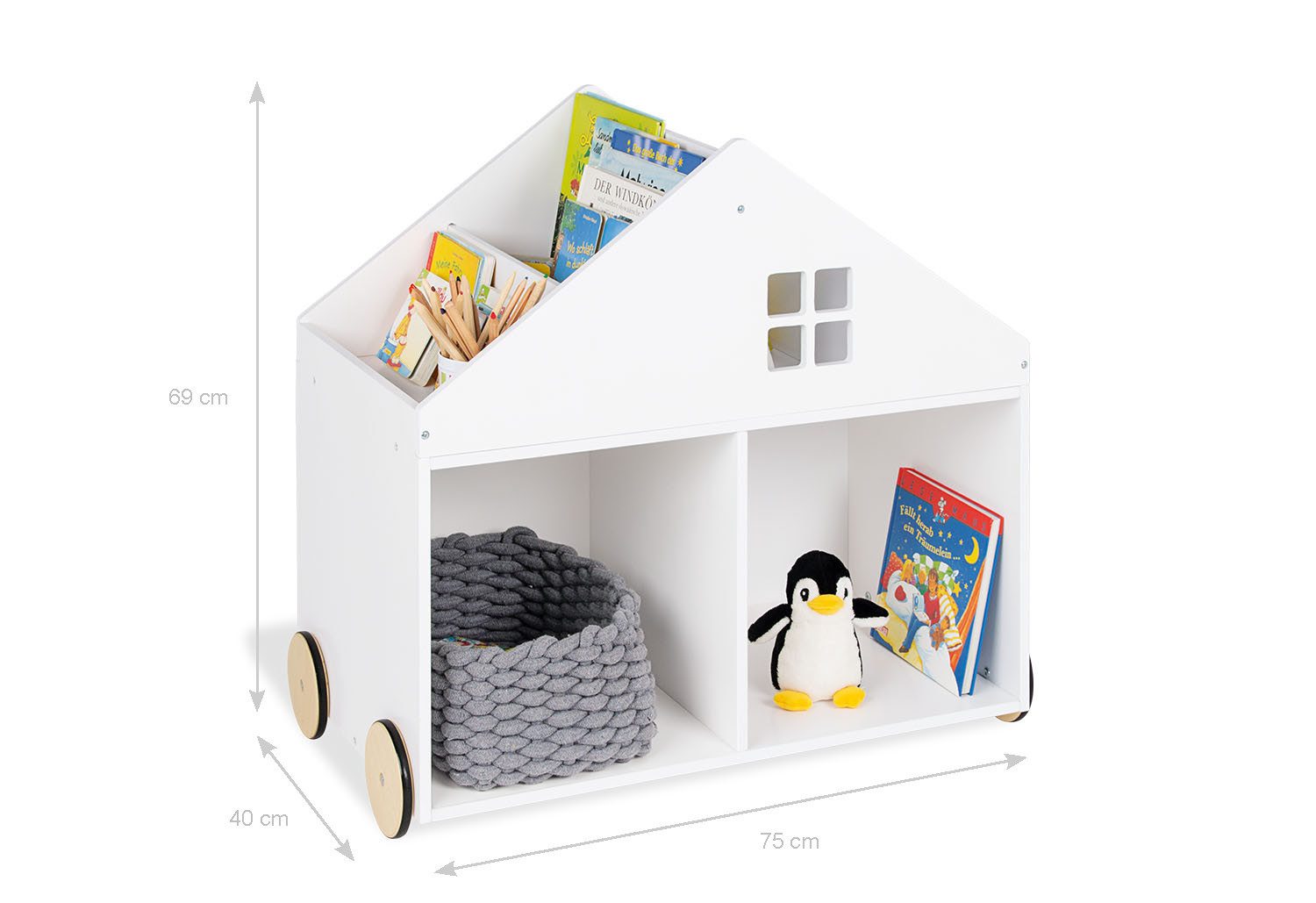 Pinolino® Kinderregal Kinderbücherregal mit Rollen 'Hus', weiß