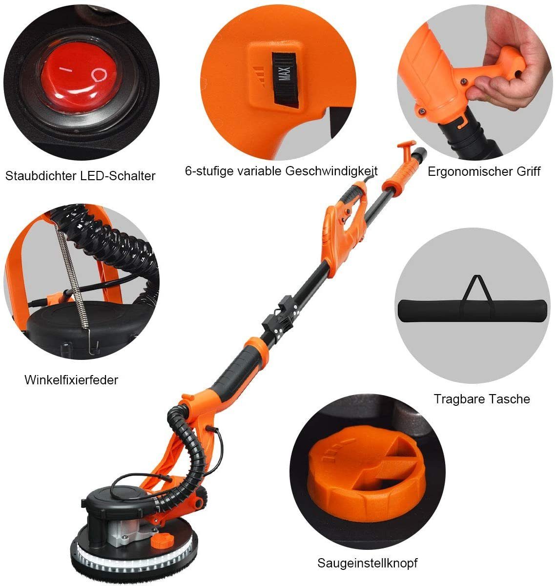 COSTWAY Deckenschleifer, 750W, LED, 800-1750 U/min, 12 Schleifscheiben