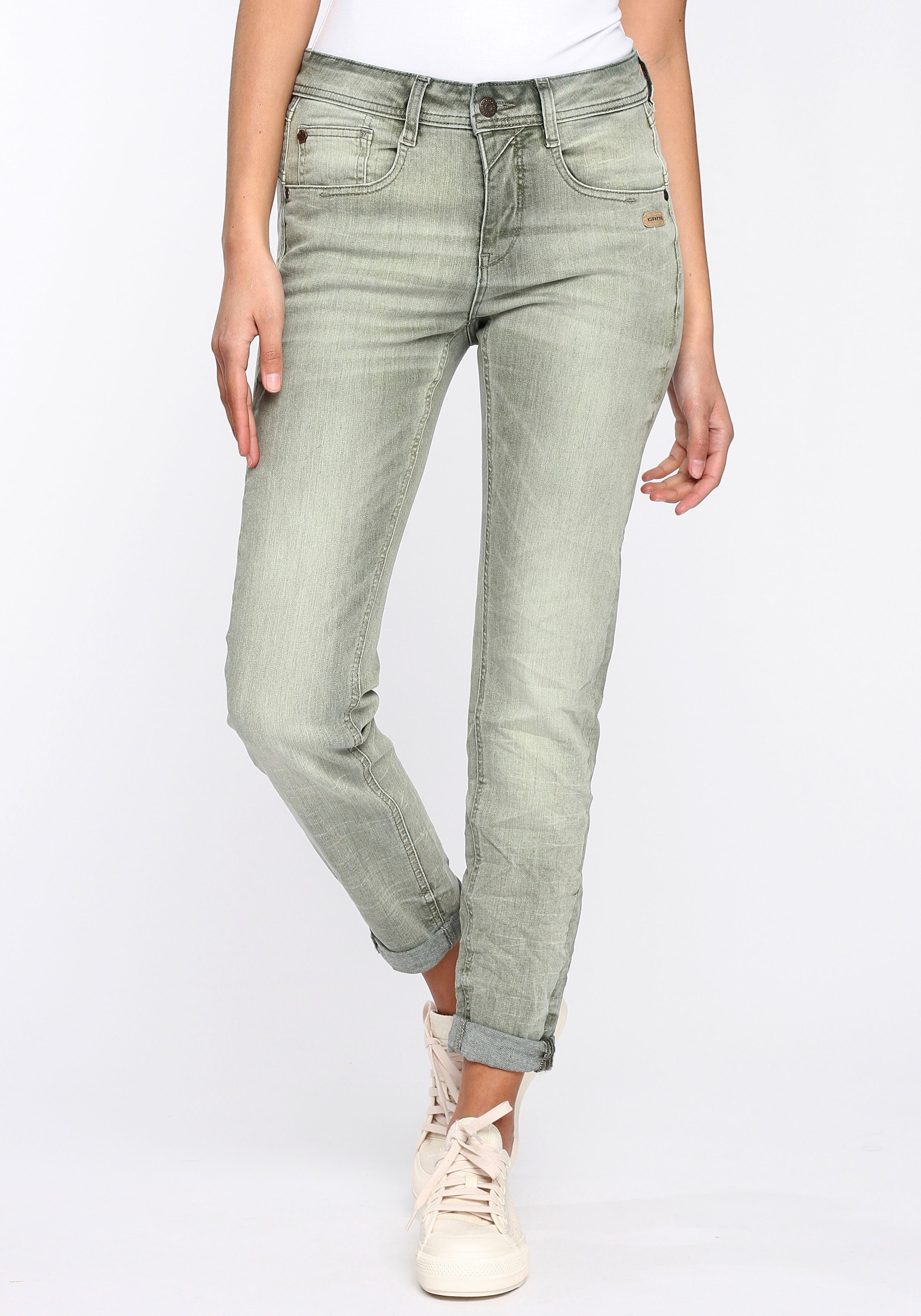 Elasthan-Anteil Sitz (grey used) down perfekter Relax-fit-Jeans washed durch 94AMELIE GANG