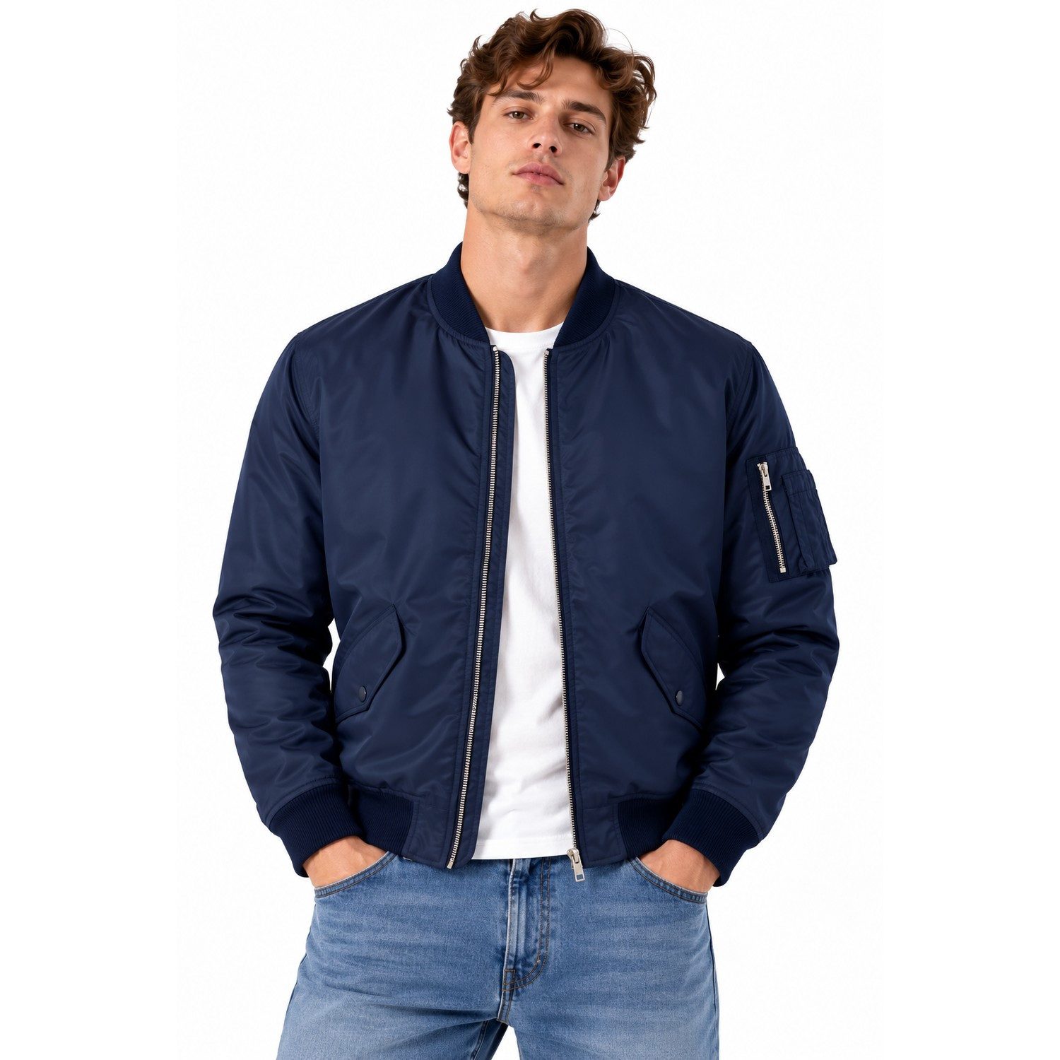Blondie & Brownie Jackett Herren Bomberjacke mit Reißverschluss und Ärmeltasche (Einzelne Collegejacke) Urbaner Begleiter mit Pilotenflair