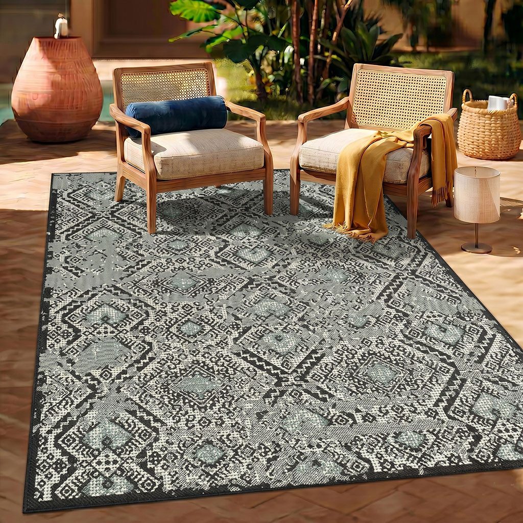 Vimoda Outdoorteppich Teppich In- und Outdoor Terrassen & Balkon Küche, Rechteckig, Höhe: 5 mm, Läufer Blumen Design wasserabweisend schnell trocknend
