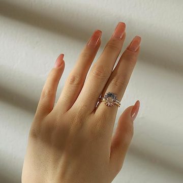 AUKUU Fingerring Ringe Zwei einfache Stapelringe mit Sonne und Mond, Paarringe (2-tlg., Passend für jeden Anlass), Betonen Sie Ihr Temperament