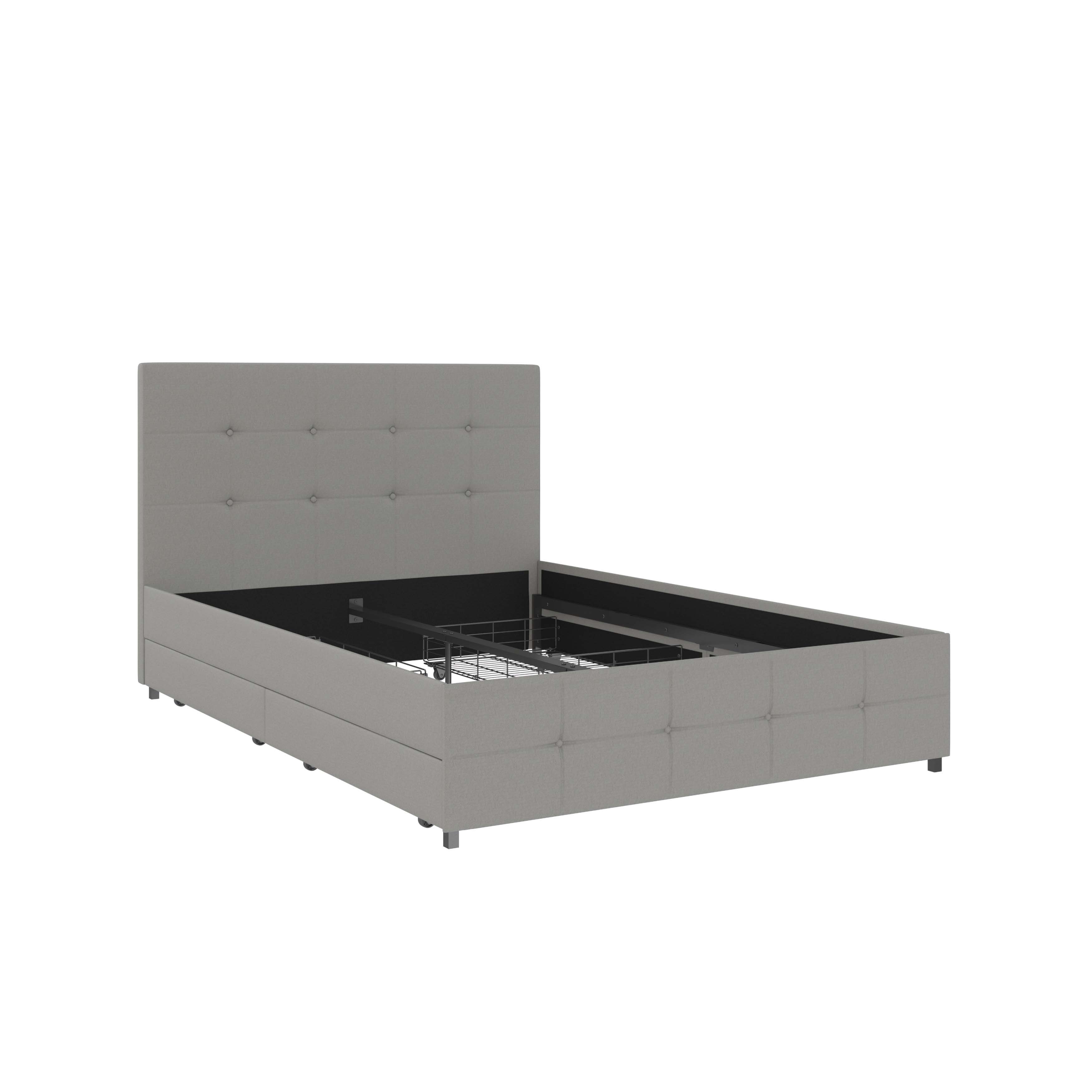 loft24 Polsterbett Lilly, 140x200 cm, Bettgestell mit Knopfheftung und Stauraum