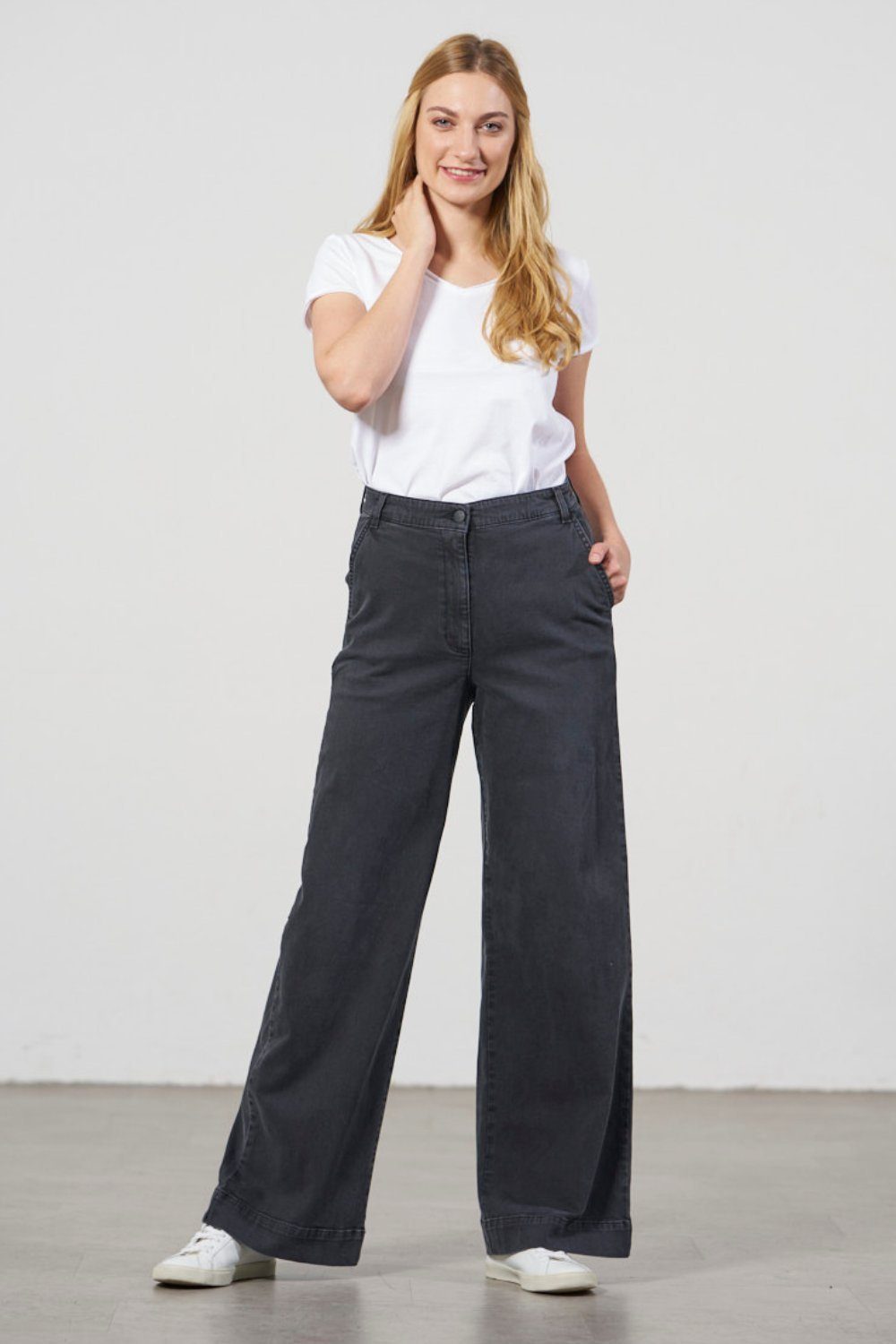 Weites Waist, Hyperflex Feuervogl Ravenblack High fv-Fr:051, Hohe Wide Leg, 5-Pocket-Style, Hyperflex Bein, High-waist-Jeans Taille,