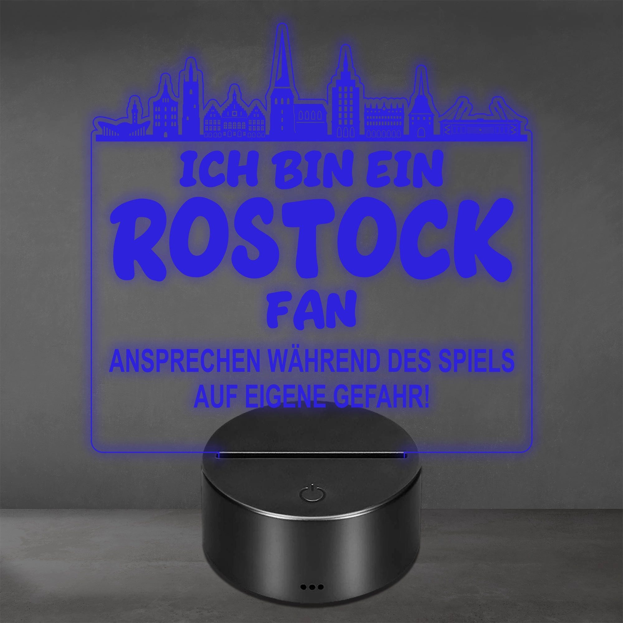 Lieblingsmensch LED Nachtlicht Fußball - Ich bin ein Rostock Fan - Ansprechen auf eigene Gefahr, LED fest integriert, Farbwechsel oder feste Farbe mit Fernbedienung & Touch, Man Cave Stimmungslicht – 19x23cm