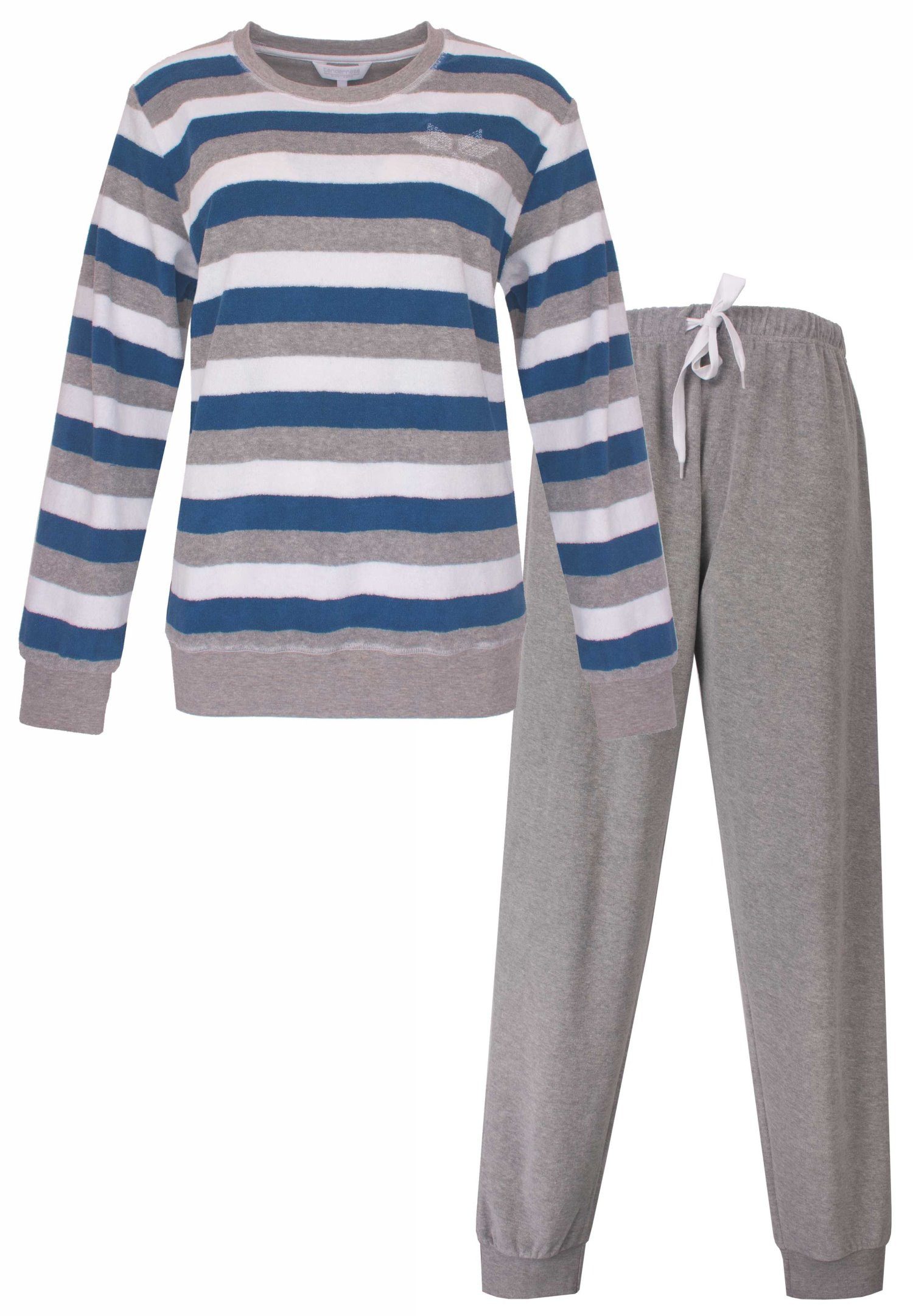 Tenderness Schlafanzug Damen Frottee Pyjama mit Bündchen (2 tlg) Modisches Design