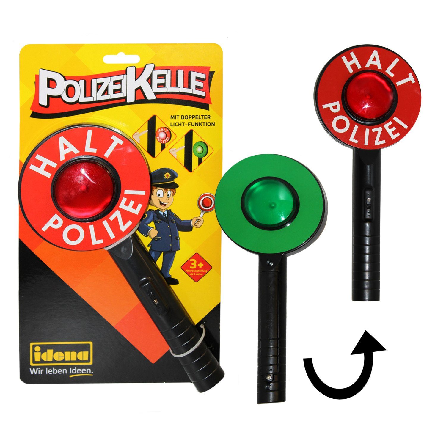 Idena Spielzeug-Polizei Einsatzset Idena 40159 - Polizeikelle mit Lichtfunktion in grün und rot, ca. 24