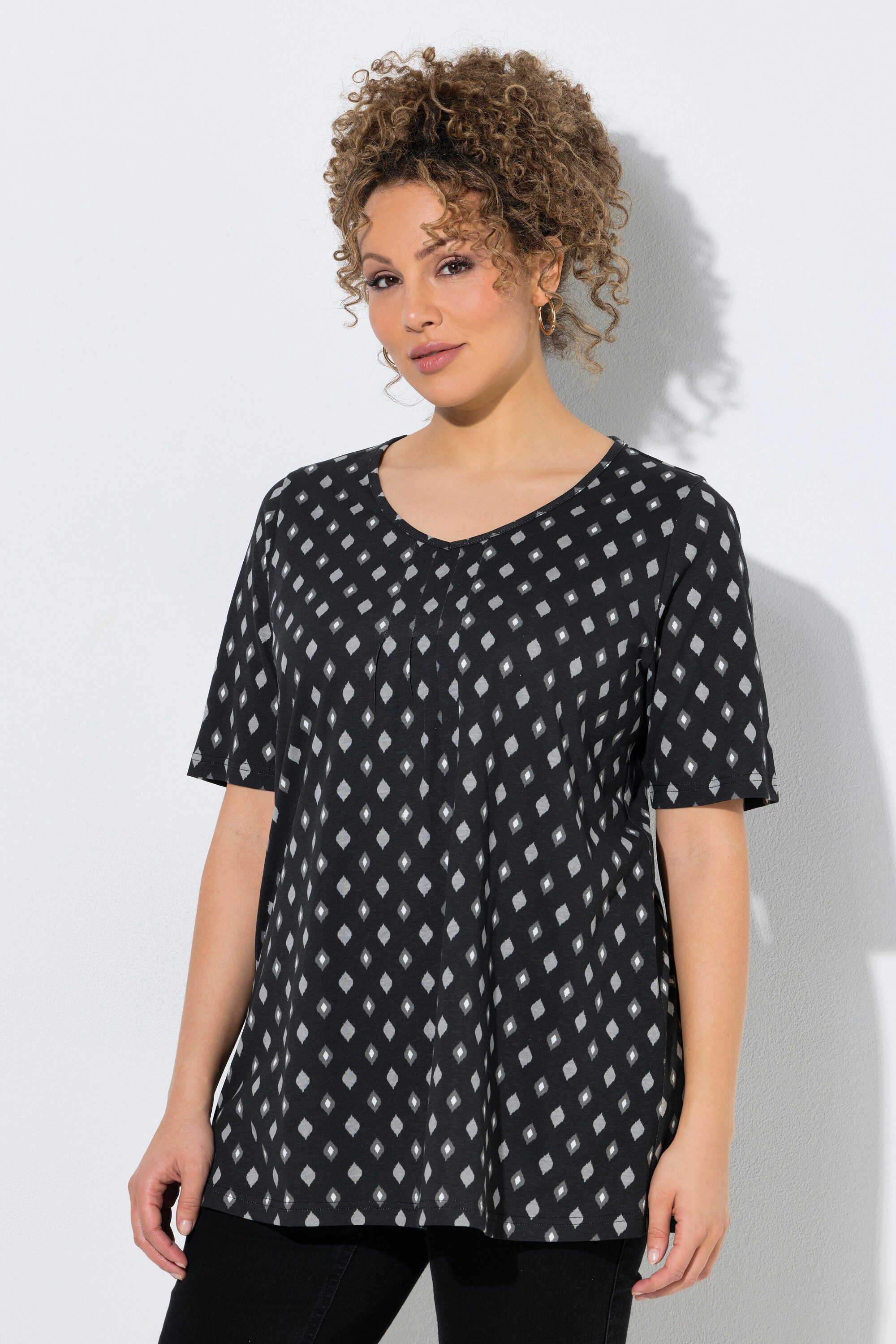 Ulla Popken T-Shirt T-Shirt Biesen A-Linie V-Ausschnitt Halbarm