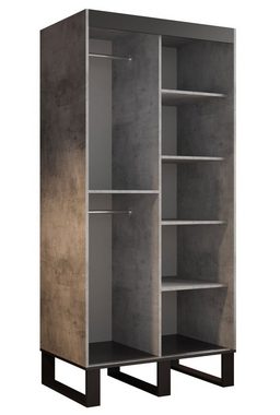 Feldmann-Wohnen Schiebetürenschrank Loft (Loft, 1-St) Breite wählbar beton / schwarz mit Zierleisten und Spiegel