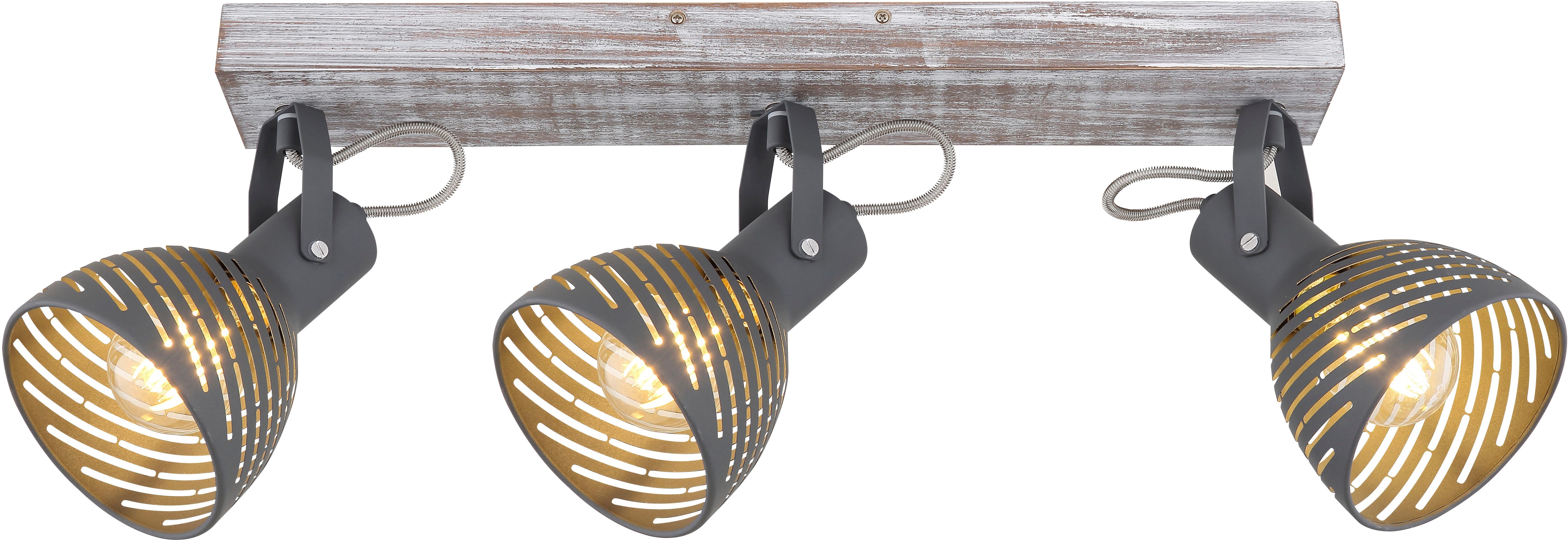 GLOBO LIGHTING Deckenspot MORI, Leuchtmittel wechselbar, Weiß getünchter Holz-Strahler mit blauen Metall-Schirmen