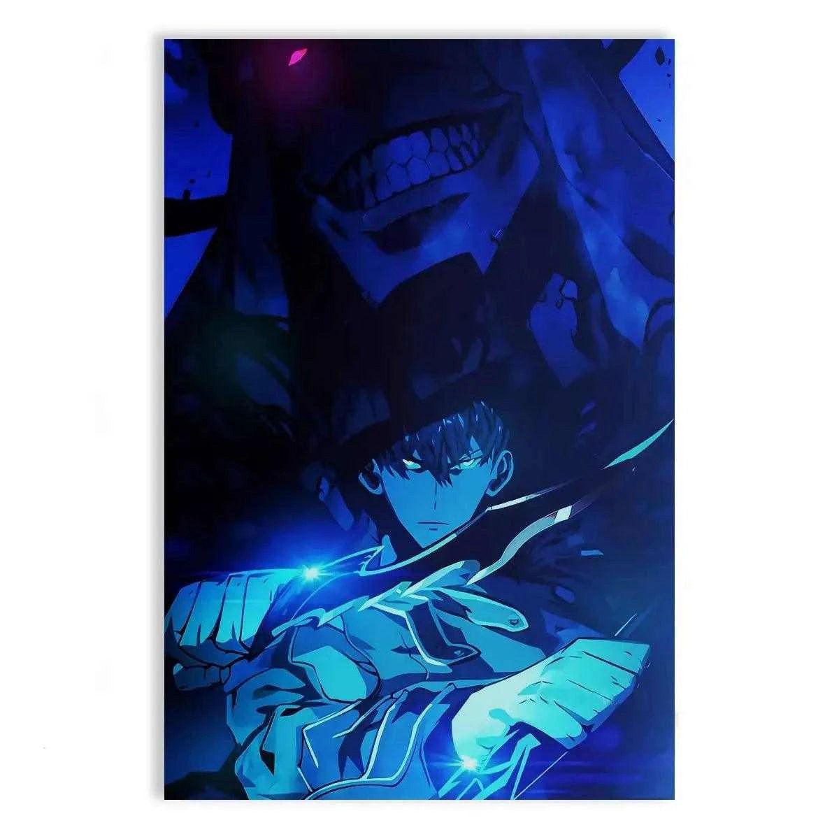 Wanddekoobjekt Sung Jinwoo Blue - Solo Leveling - Anime Leinwandbild