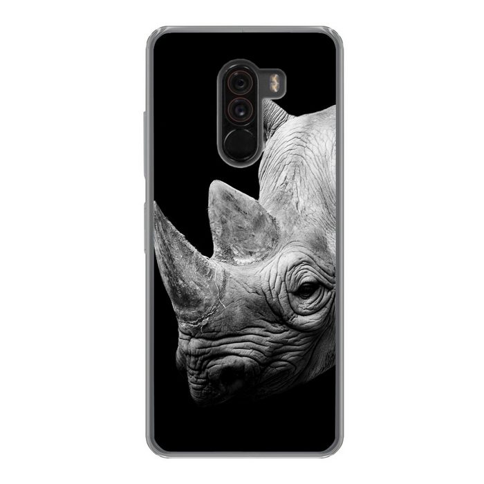 MuchoWow Handyhülle Tiere - Nashorn - Schwarz - Weiß - Porträt Phone Case Handyhülle Xiaomi Pocophone F1 Silikon Schutzhülle