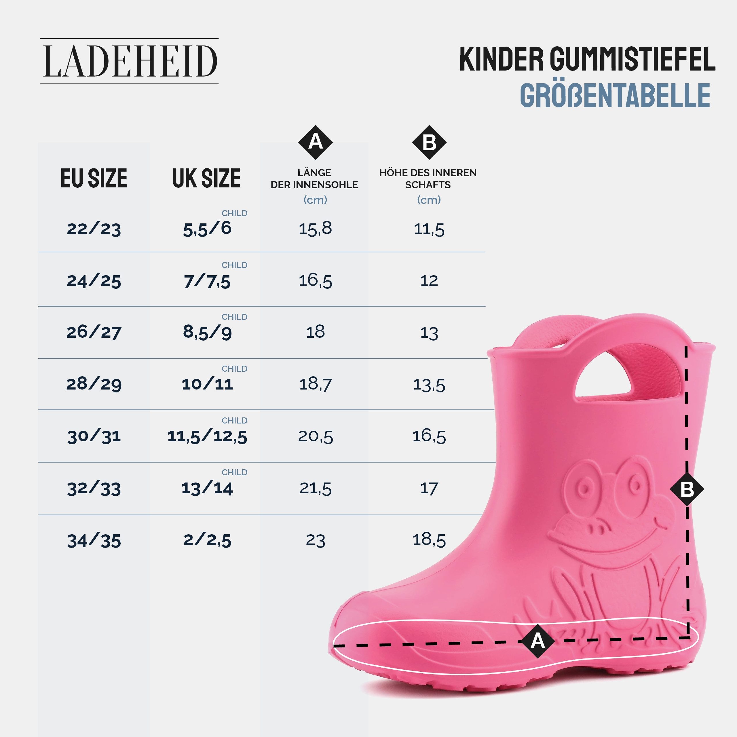 Ladeheid Kinder EVA Regenstiefel für Mädchen und Jungen LA-CA-01 Gummistiefel – Bild 3 von 5