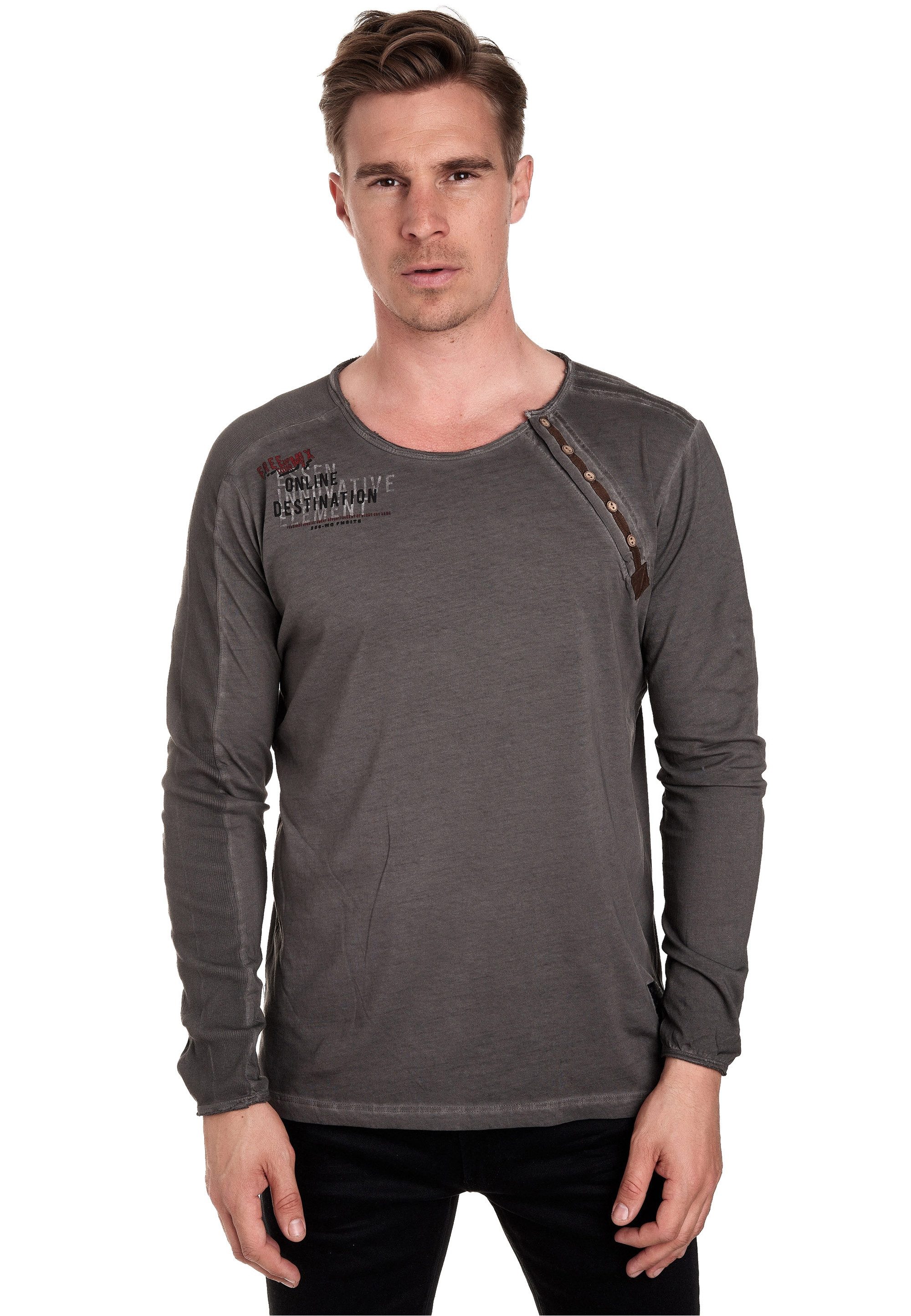 Rusty Neal Langarmshirt mit seitlicher Knopfleiste