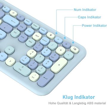 PINKCAT Energiesparendes Design Tastatur- und Maus-Set, Kabellose Farbenfrohe Eleganz, Wasserabweisend und Leise