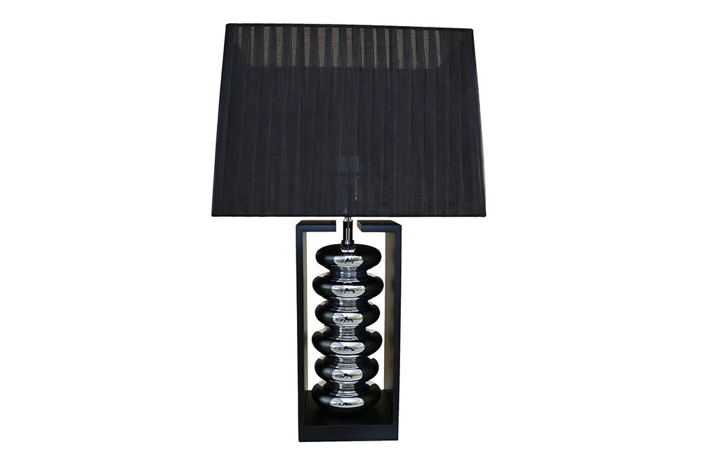 riess-ambiente Tischleuchte GRACIA 55cm schwarz/silber - Stoffschirm, Holzfuß, Modern Design, Ein-/Ausschalter, ohne Leuchtmittel, mit neigbarem Lampenschirm – ideal für Wohnzimmer & Schlafzimmer