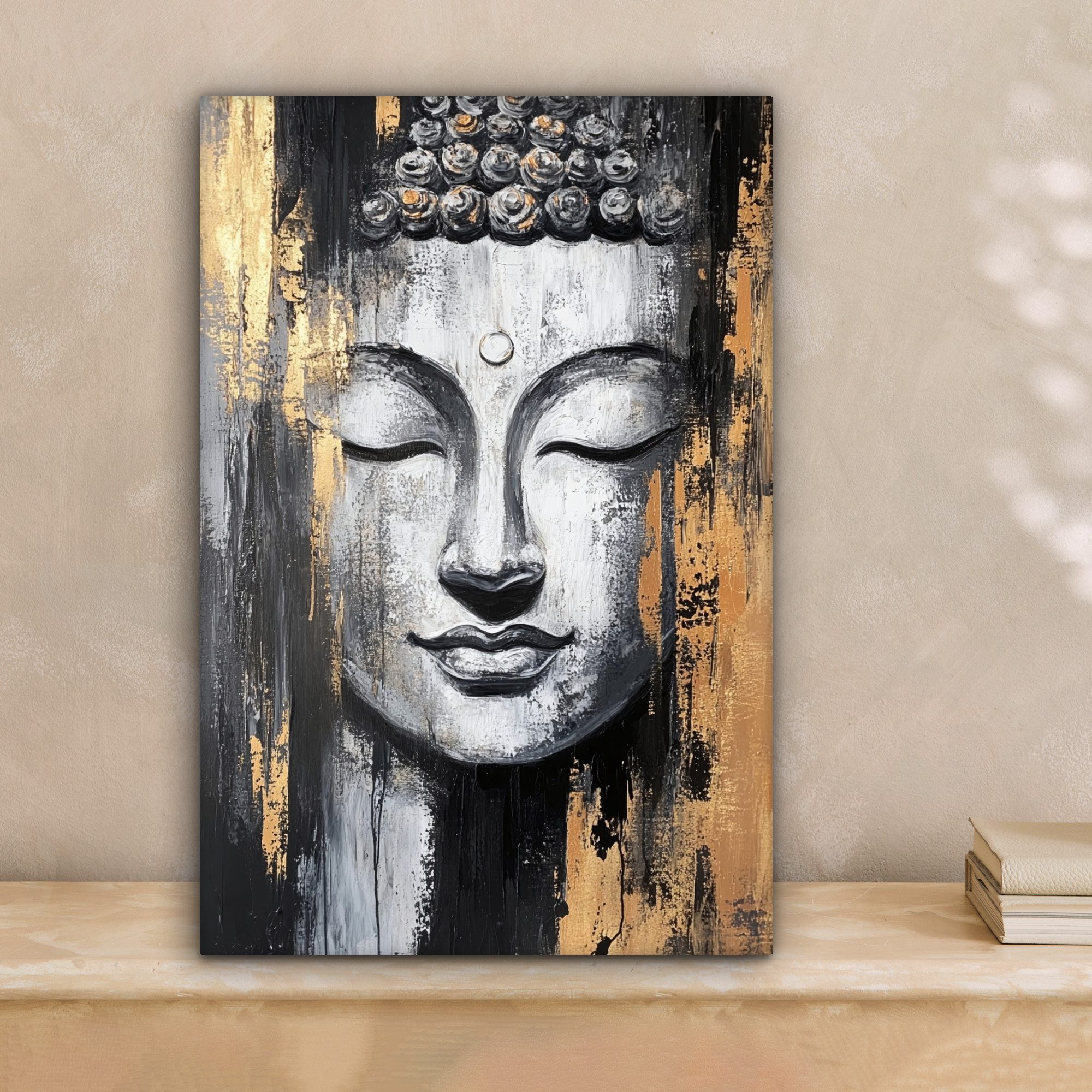 OneMillionCanvasses® Leinwandbild Buddha - Pinselstriche - Gold - Abstrakt, günstig online kaufen