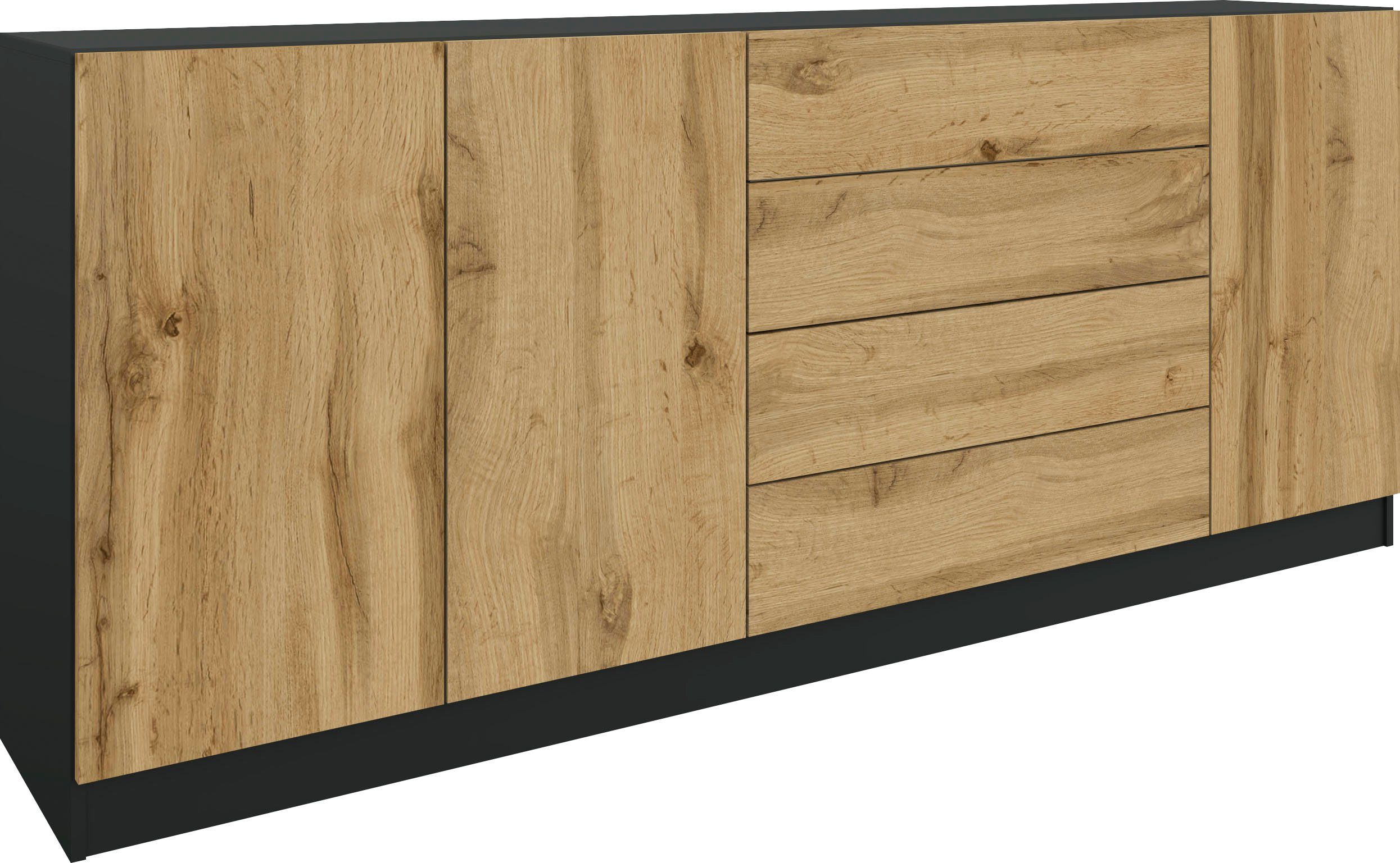 borchardt Möbel wotan Breite cm Vaasa, schwarz 190 Sideboard matt/eichefarben