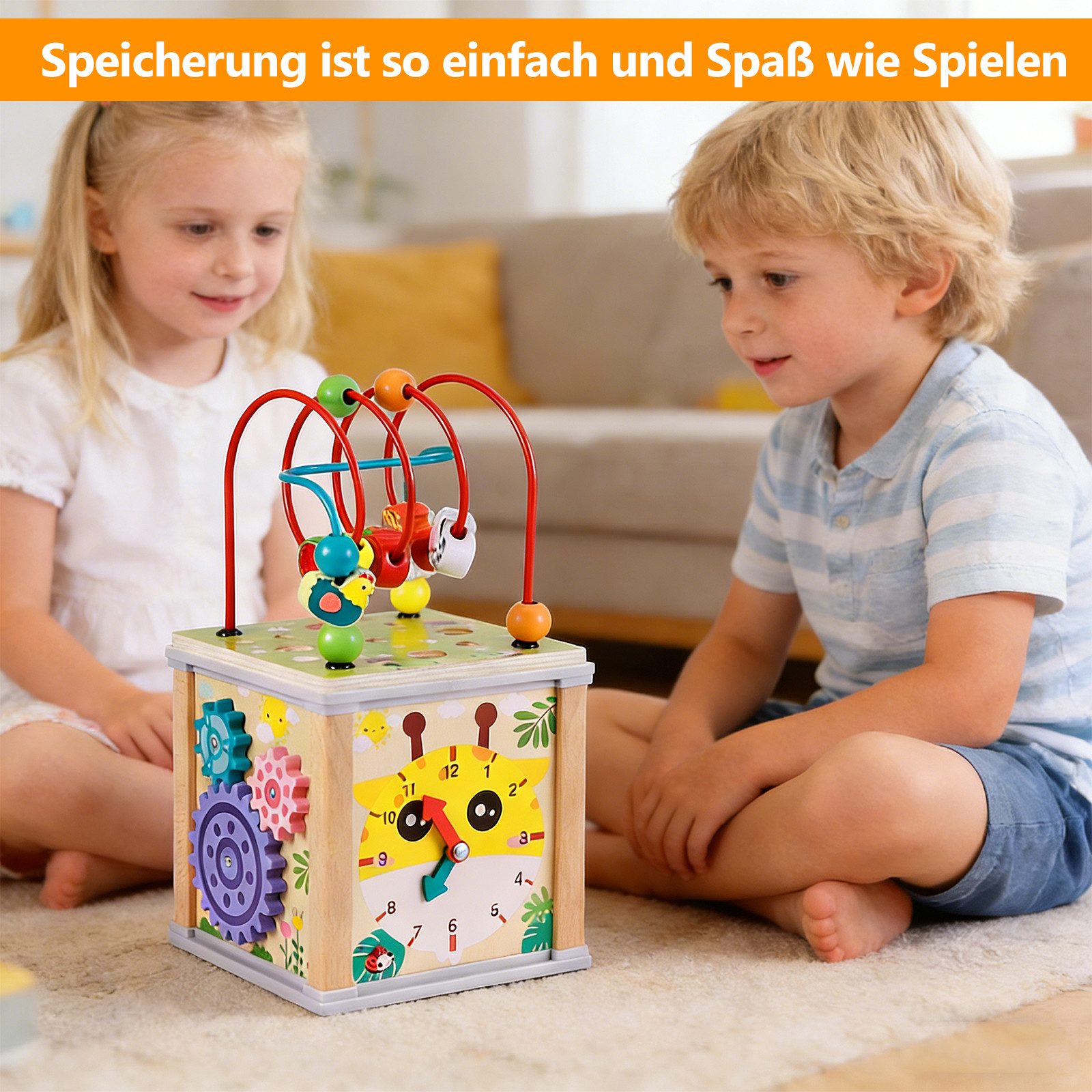 BlingBin Motorikwürfel Lernspielzeug Holz Cube 10 in 1, Aktivitätswürfel Spielzeug ab 1 Jahr, (1er Set, 1-tlg), Frühes Lernspielzeug Babys Montessori-Spielzeug für Kleinkinder Baby