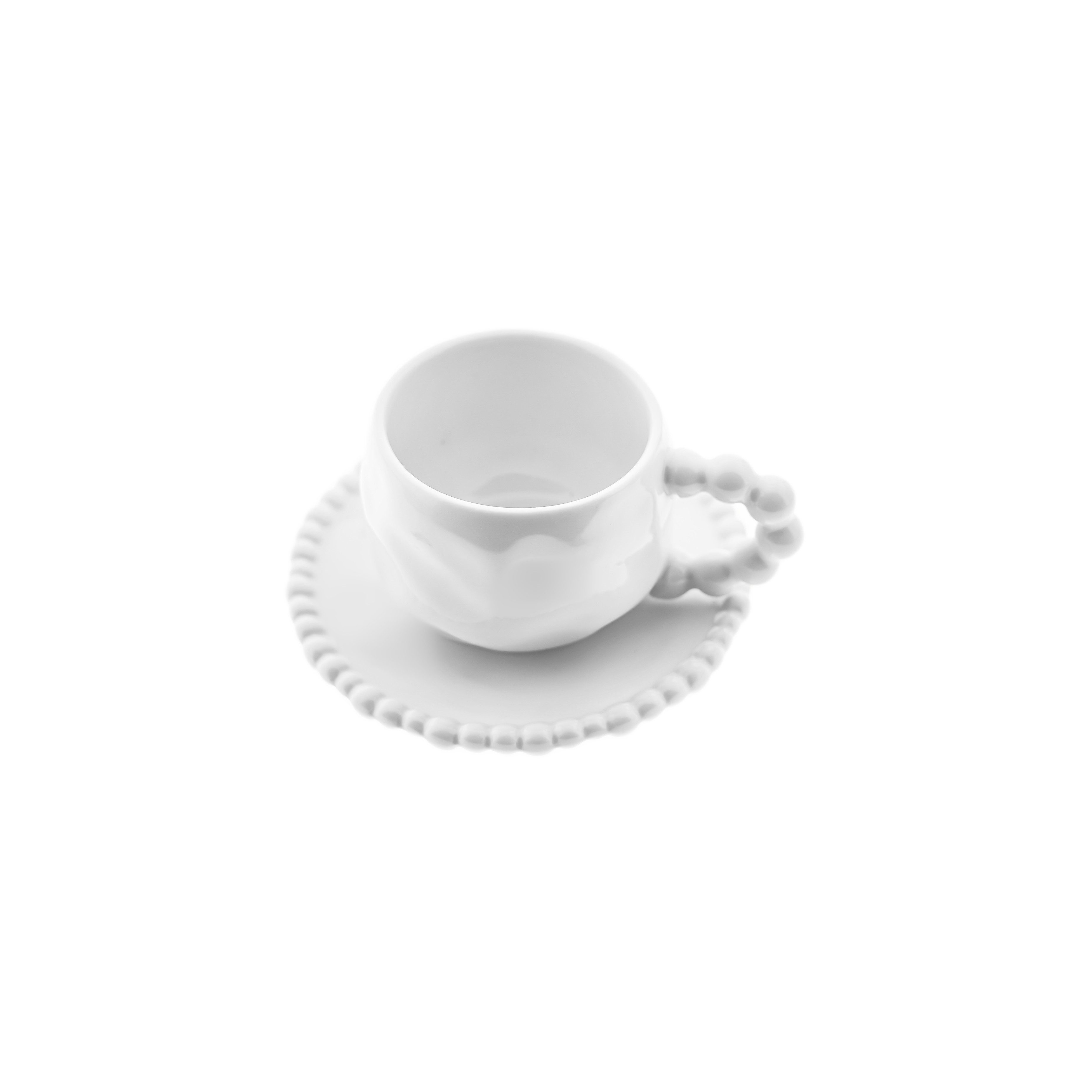 Almina Kaffeeservice Pearly Mokkatassen-Set mit Untertellern 100 ml aus Porzellan - 12-tlg (12-tlg), 6 Personen, Porzellan