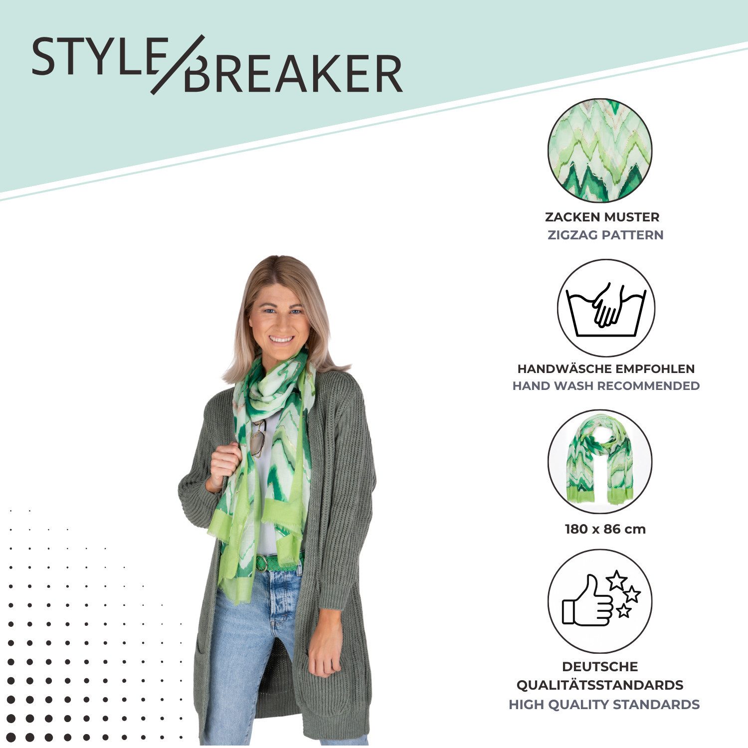 styleBREAKER Modeschal Leichter Schal mit Zick-Zack Muster, (1-St)