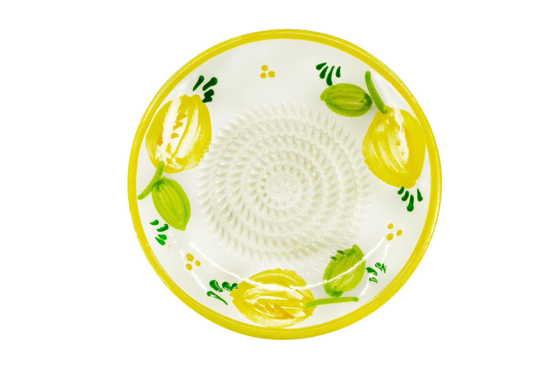 Kaladia Multireibe Reibeteller Zitrone mit Gelben Rand, Keramik, handbemalte Küchenreibe - Made in Spain