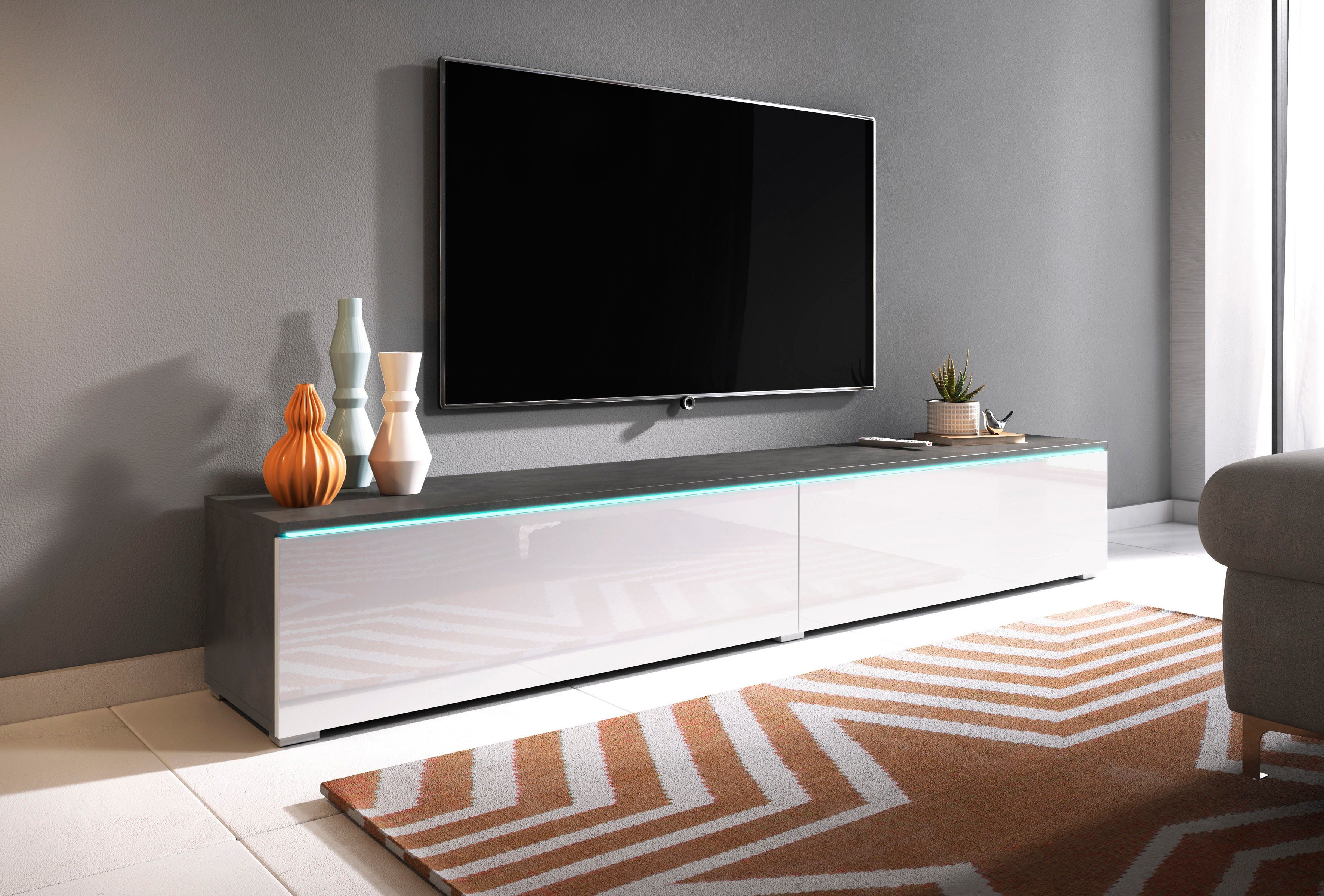 Home affaire Lowboard LOWBOARD VERA, wahlweise mit oder ohne Beleuchtung, Modernes griffloses TV-Board, 180 cm TV-Schrank, stehend und hängend