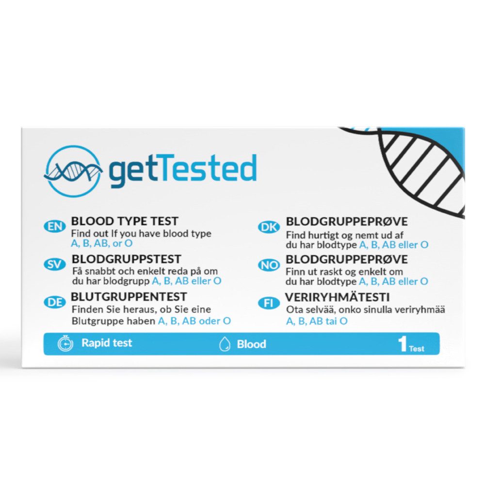 GetTested International AB Unverträglichkeitstest Blutgruppentest, 4 Messparameter, Testkit, 1-tlg., Blutgruppentest Schnelltest für zuhause, Schnelles Ergebnis - Einfache Anwendung - Selbsttest für zuhause