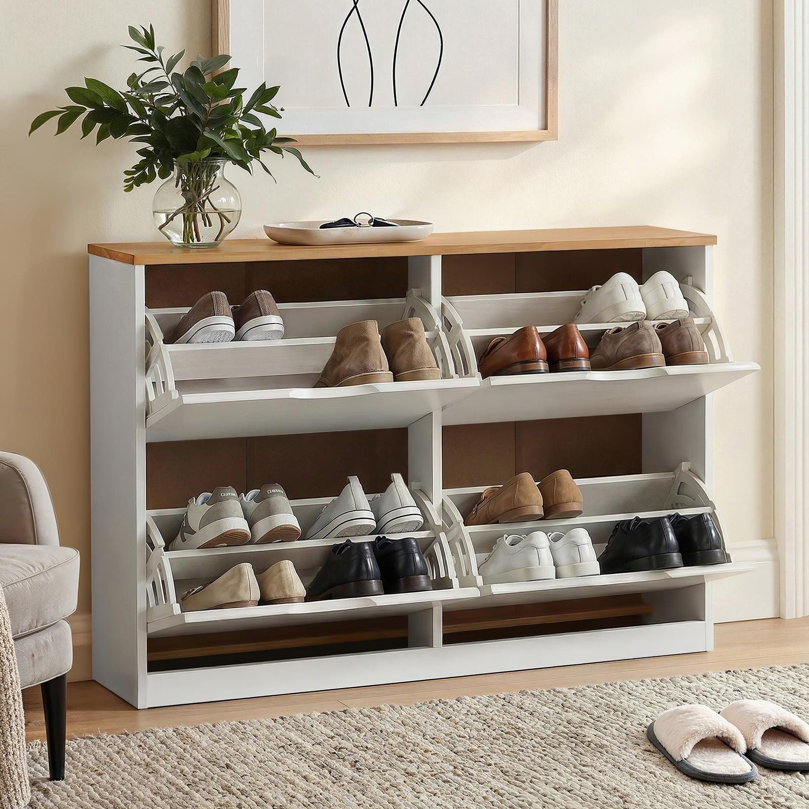IDIMEX Schuhkommode BASIL, Schuhschrank Schuhkipper mit Klappen Schuhkommode Kiefer massiv versch
