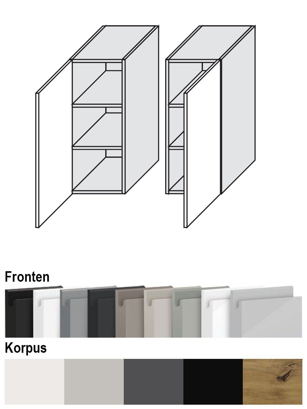 Feldmann-Wohnen Klapphängeschrank Avellino (W2/30, 1-türig, 2 Einlegeböden, 1-St., moderne Optik, Acrylfronten, Griffmulden) 30x32,5x72cm grifflos lava - weiß Acryl matt (AV-W2/30)