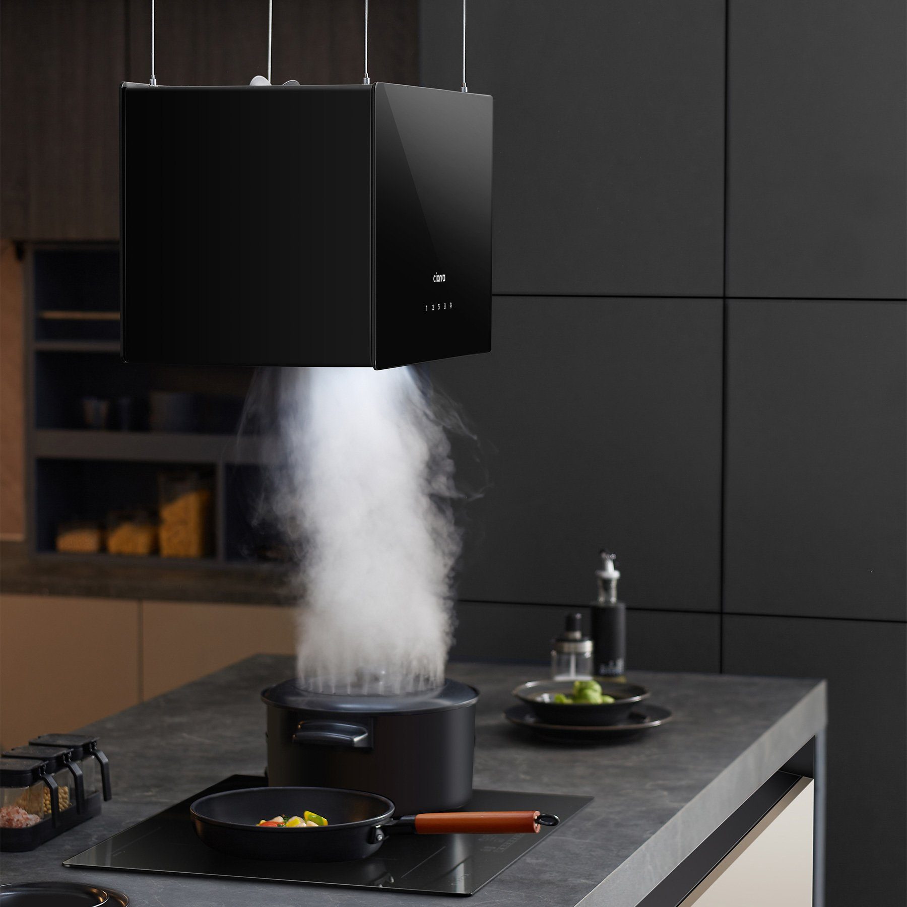 CIARRA Inselhaube Dunstabzugshaube freihängend 50cm A+++ 700 m³/h Umluft CBCB4850 mit Fettiltern 2 Aktivkohlefiltern WIFI-APP Touch Control Inkl. BOOST – Bild 4 von 5