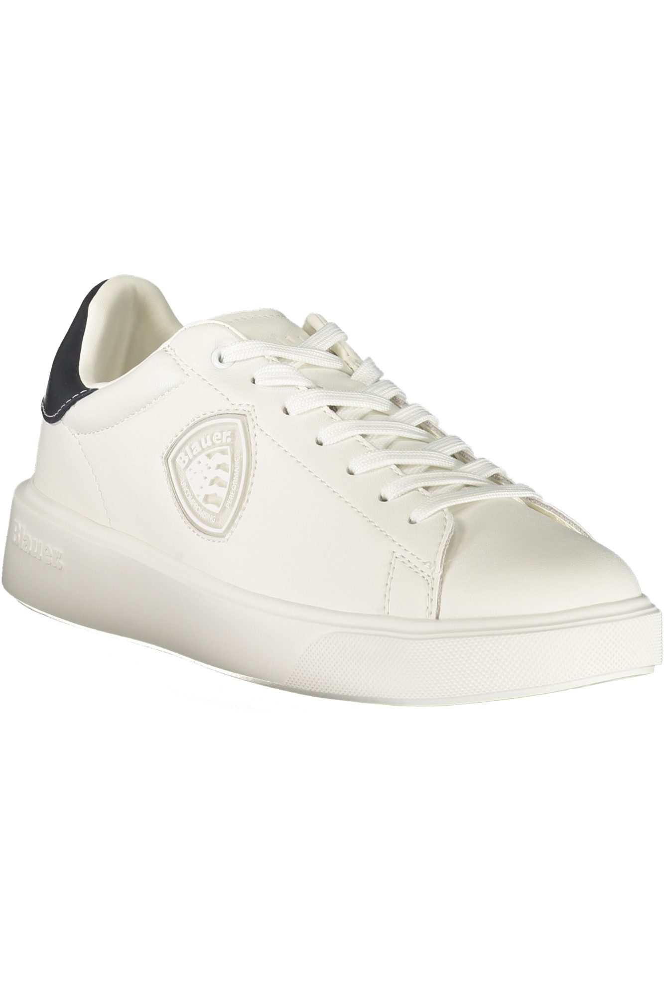 Blauer Sneaker Weißer Herrensportschuh mit blauen Details und