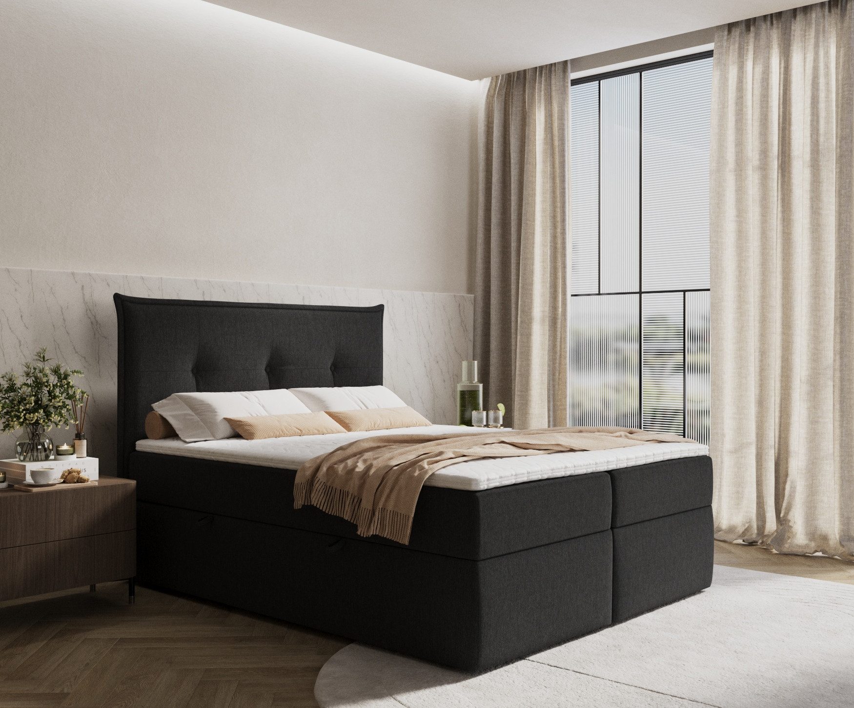 Maison de Rêve Boxbett mit Bettkasten Cloud (Matratze, Stauraum, Kopfteil, Topper), Boxspringbett mit Taschenmatratze H3, Doppelbett, inkl. Visco-Topper