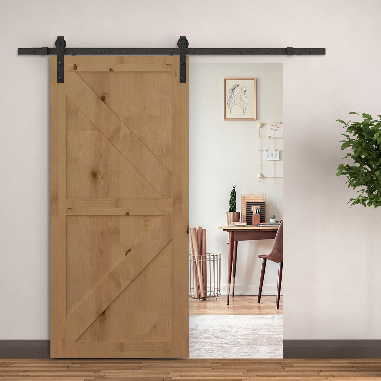 HOMCOM Türbeschlag Komplett-Set mit Schienen, Rollen, Schienenstopper (Schiebetürsystem, 1 St., Schiebetüren-Beschlagsatz), aus Kohlenstoffstahl Schwarz