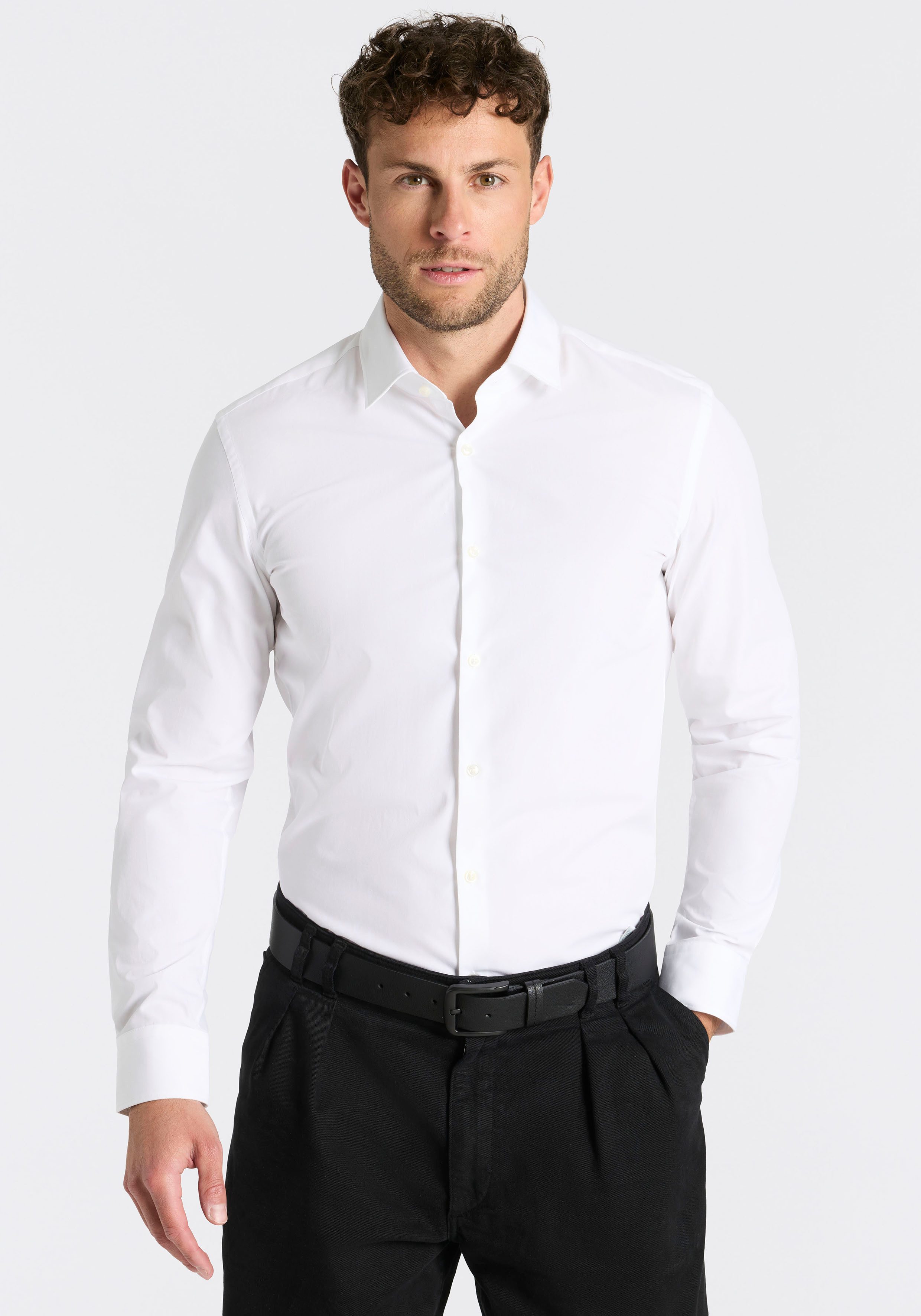 HUGO Langarmhemd Kenno Slim-Fit Hemd aus bügelleichter Baumwoll-Popeline