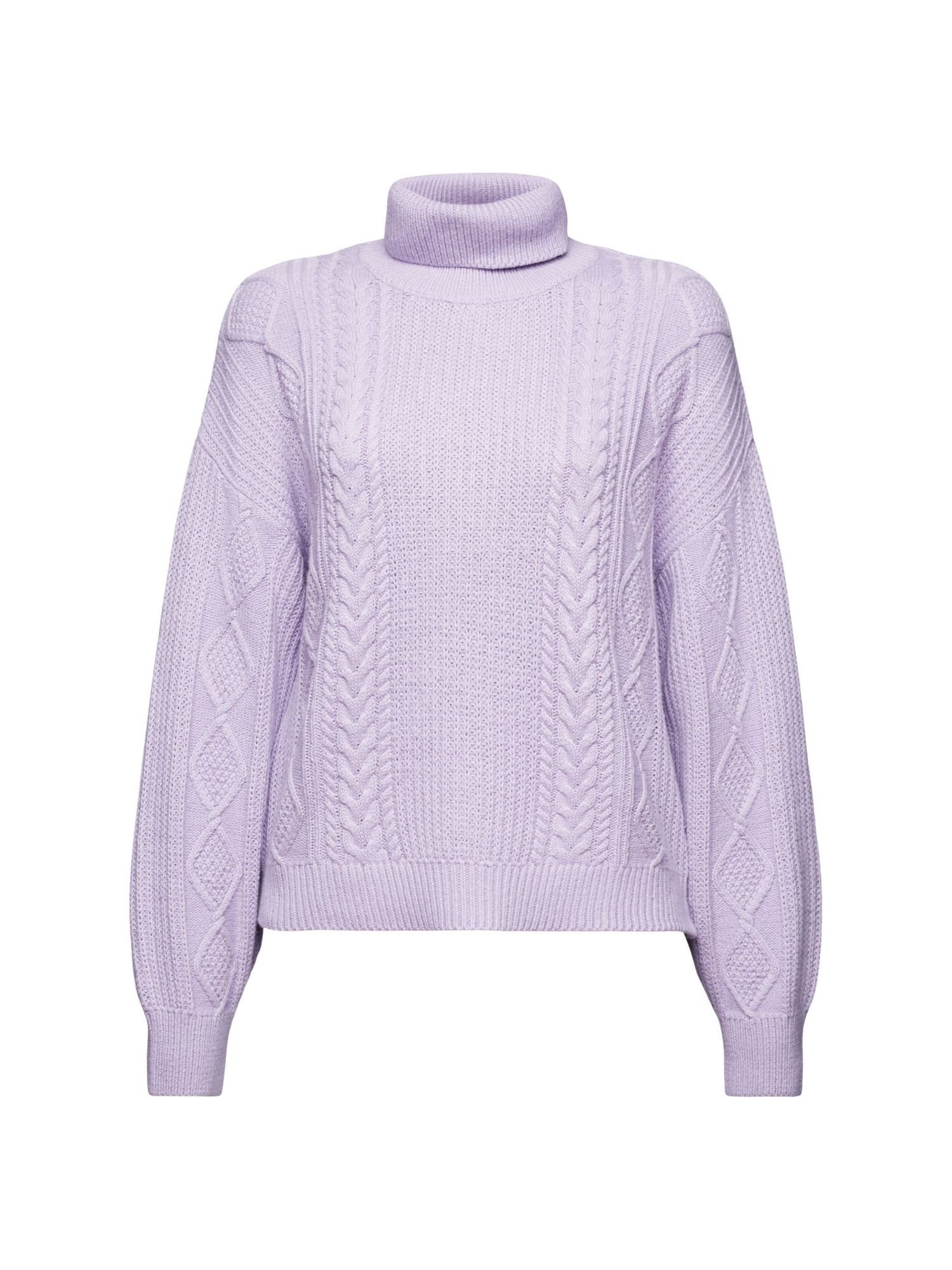 Rollkragenpullover Zopfstrick aus LAVENDER Esprit Rollkragenpullover