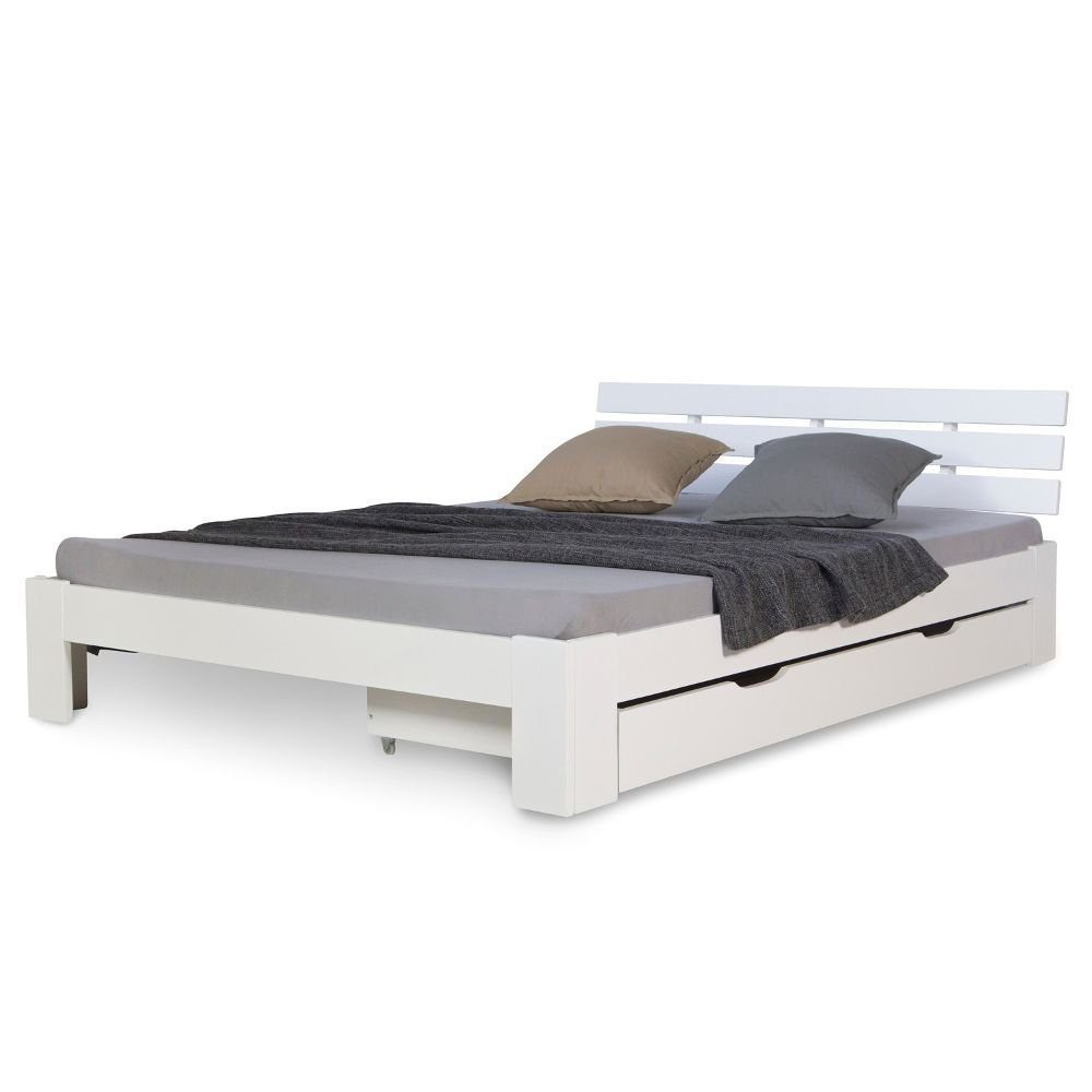 Homestyle4u Bettschubkasten Bettkasten Holz Bett Schublade Weiß Aufbewahrung