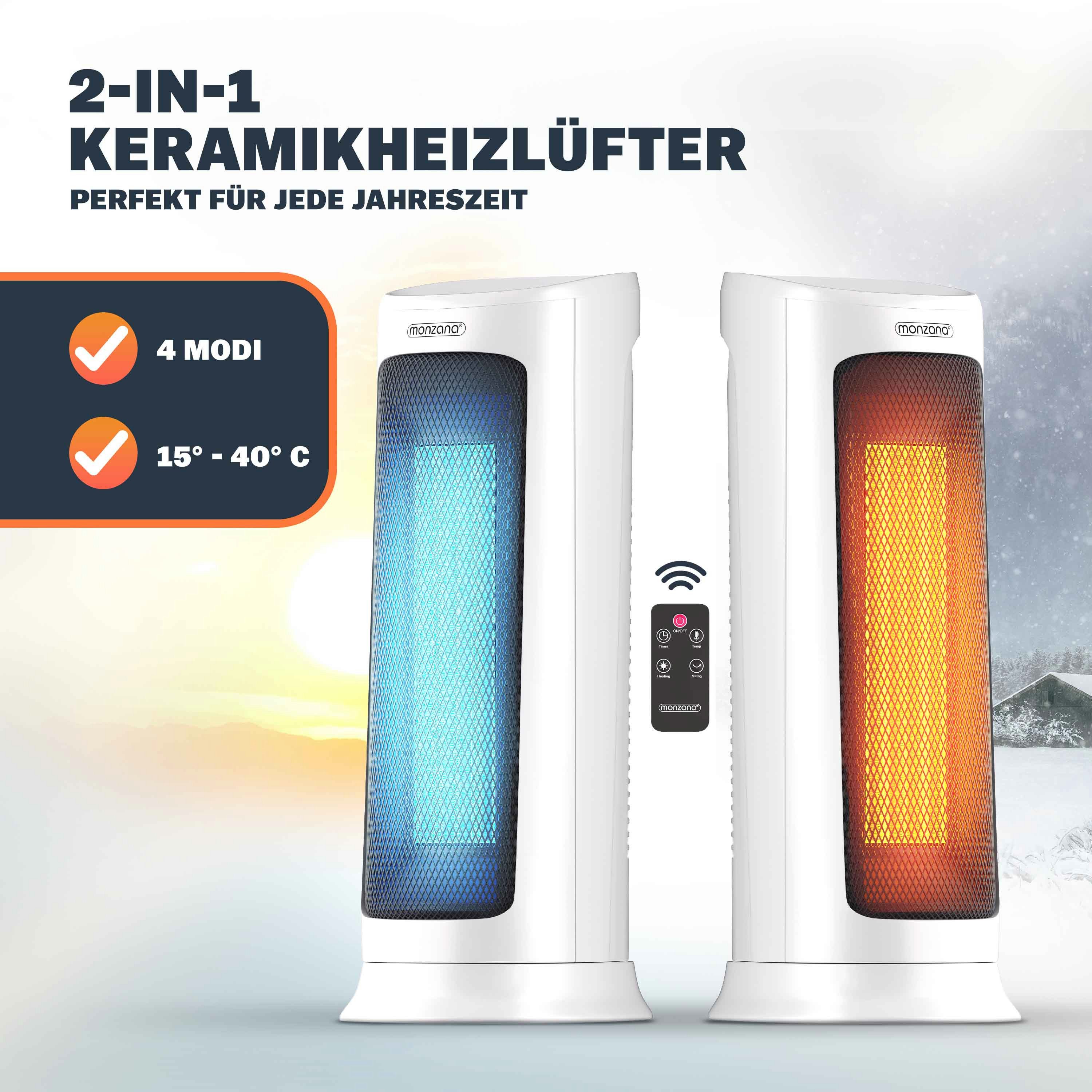 monzana Heizlüfter, 2000 W, Keramik Heizlüfter 2000W 4 Betriebsmodi 15-40°C Energiesparend 120°