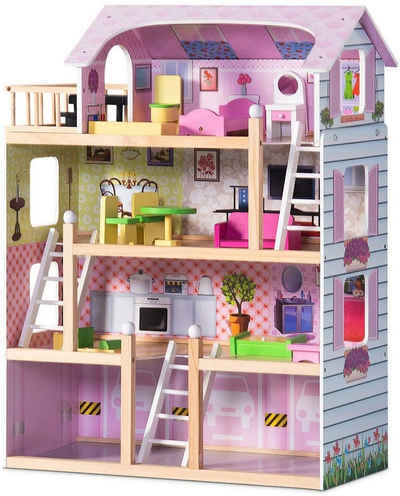 COSTWAY Puppenhaus »Puppenvilla«, für Mädchen, Barbiehaus, Spielzeughaus, 81 x 60,5 x 29,5cm